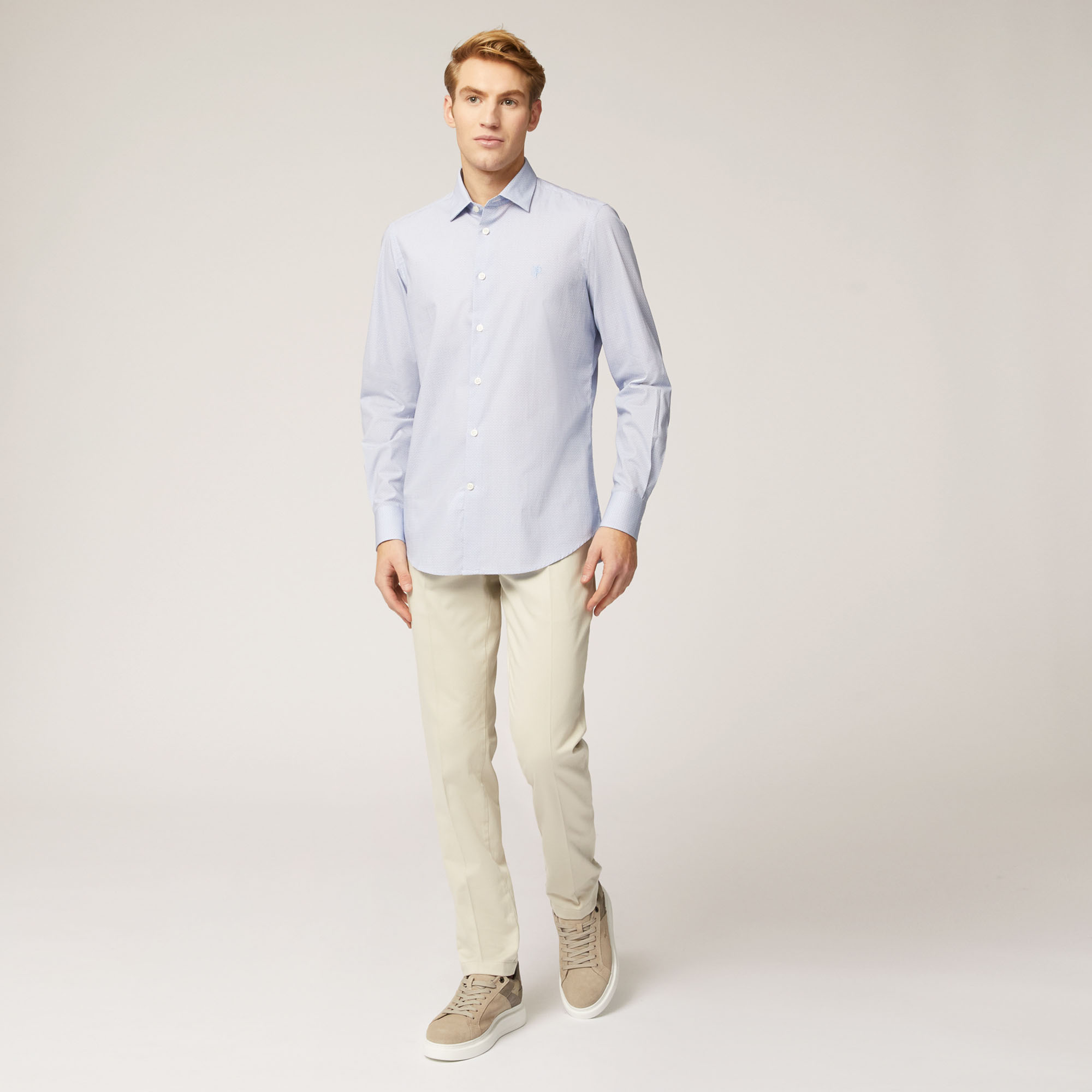 Camicia Hbj In Cotone Con Fantasia All-Over, Dusty Blu, large image number 3