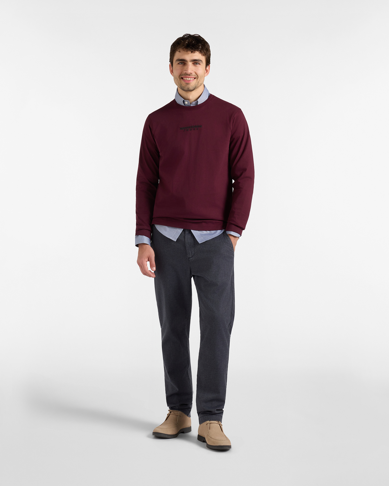 T-shirt HBJ Uomo a Manica Lunga in Puro Cotone, PRUGNA, large