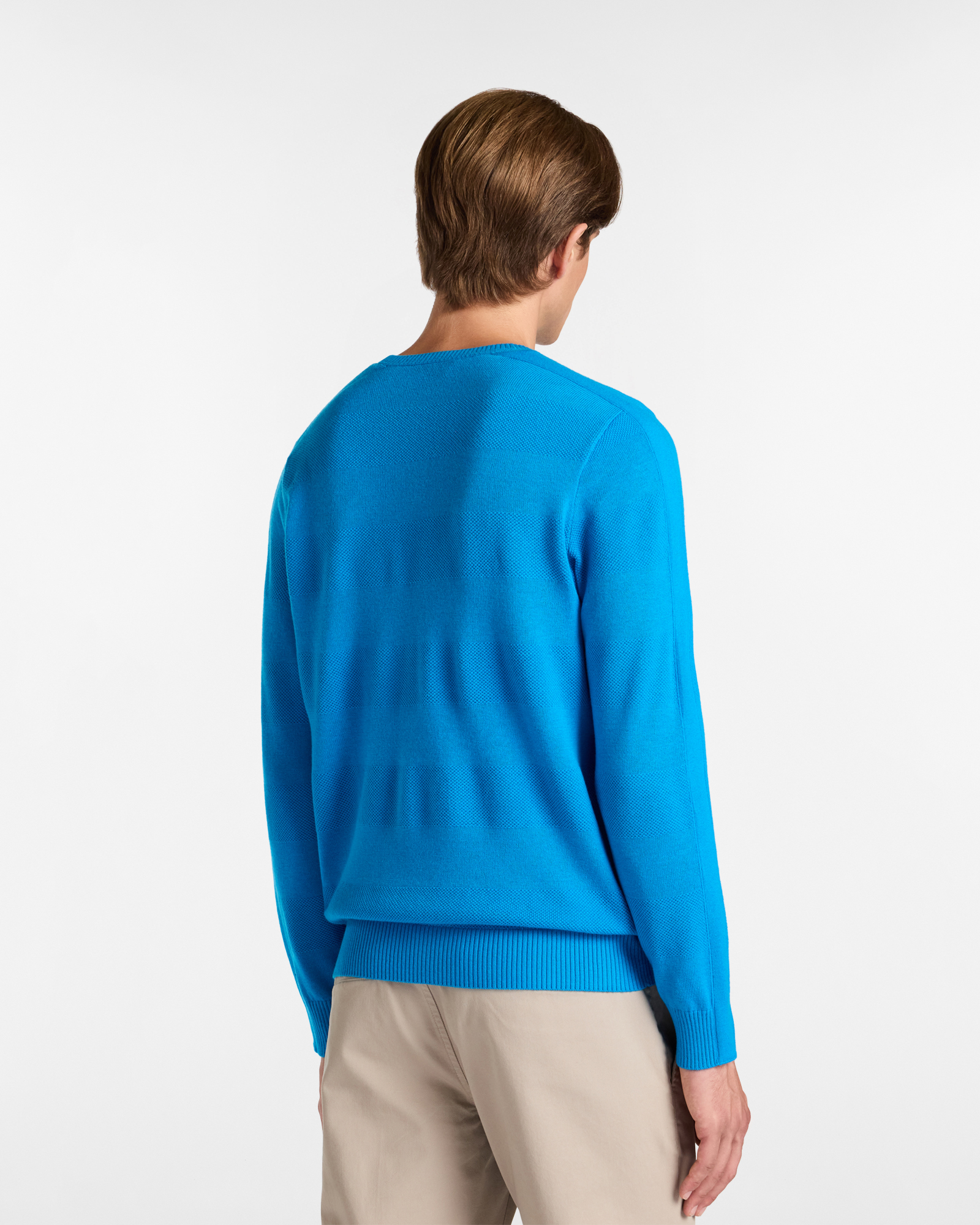 Crew Neck Sweater with Embossed Design, Turquoise, large image number 1