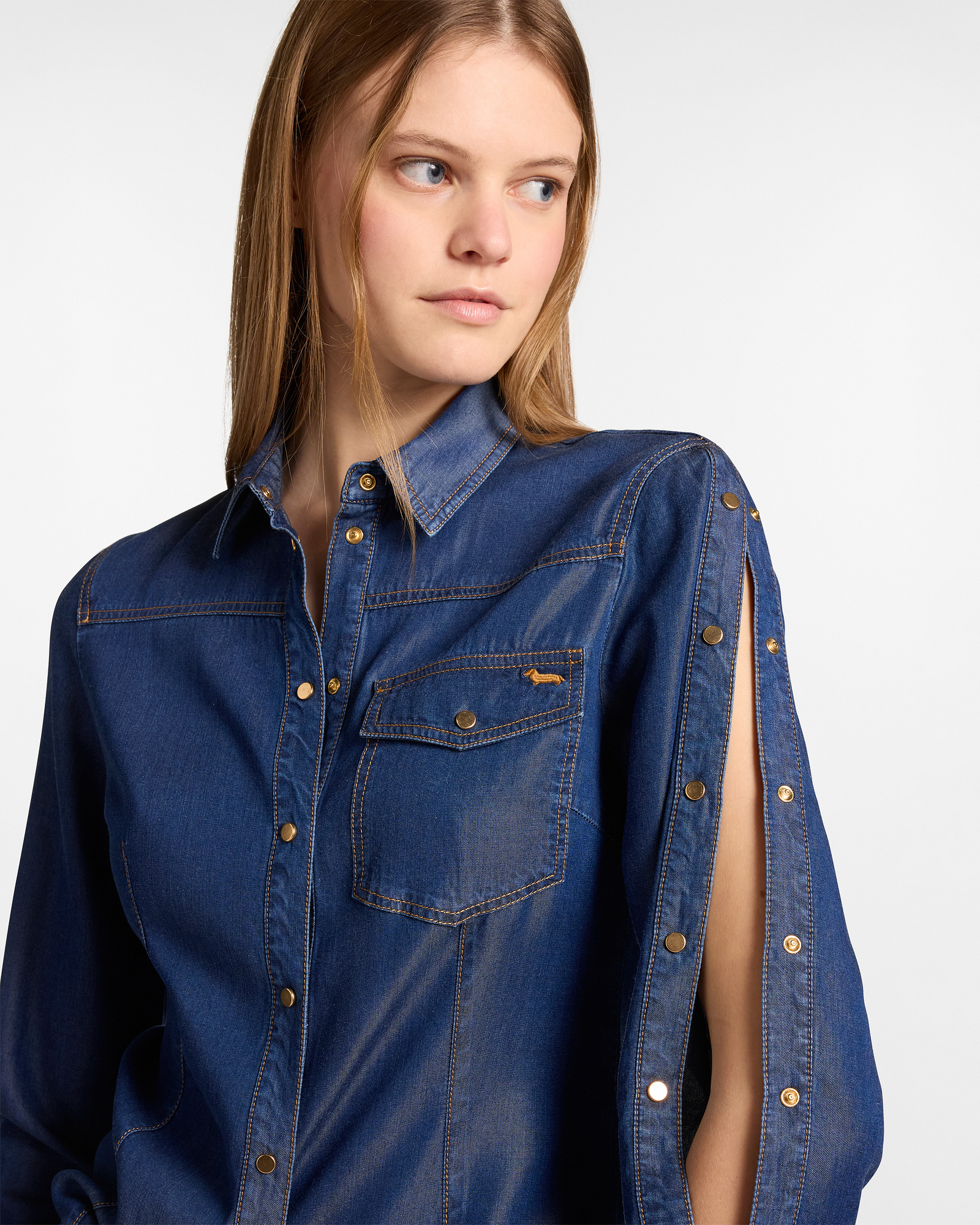 Camicia Slim In Lyocell, Blu Denim, large image number 2