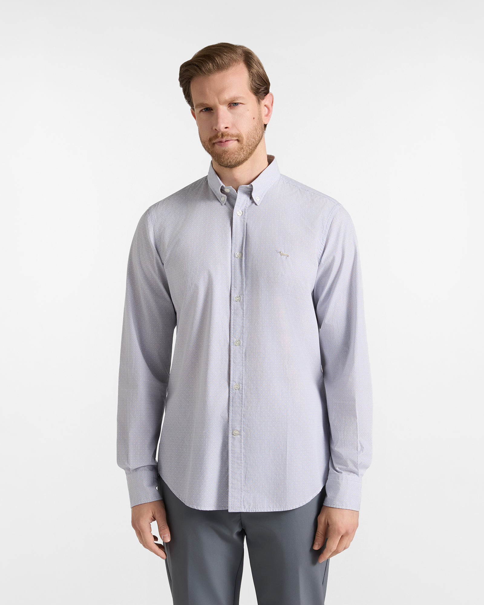 Men&rsquo;s cotton poplin shirt with micro-print, GRAY, large