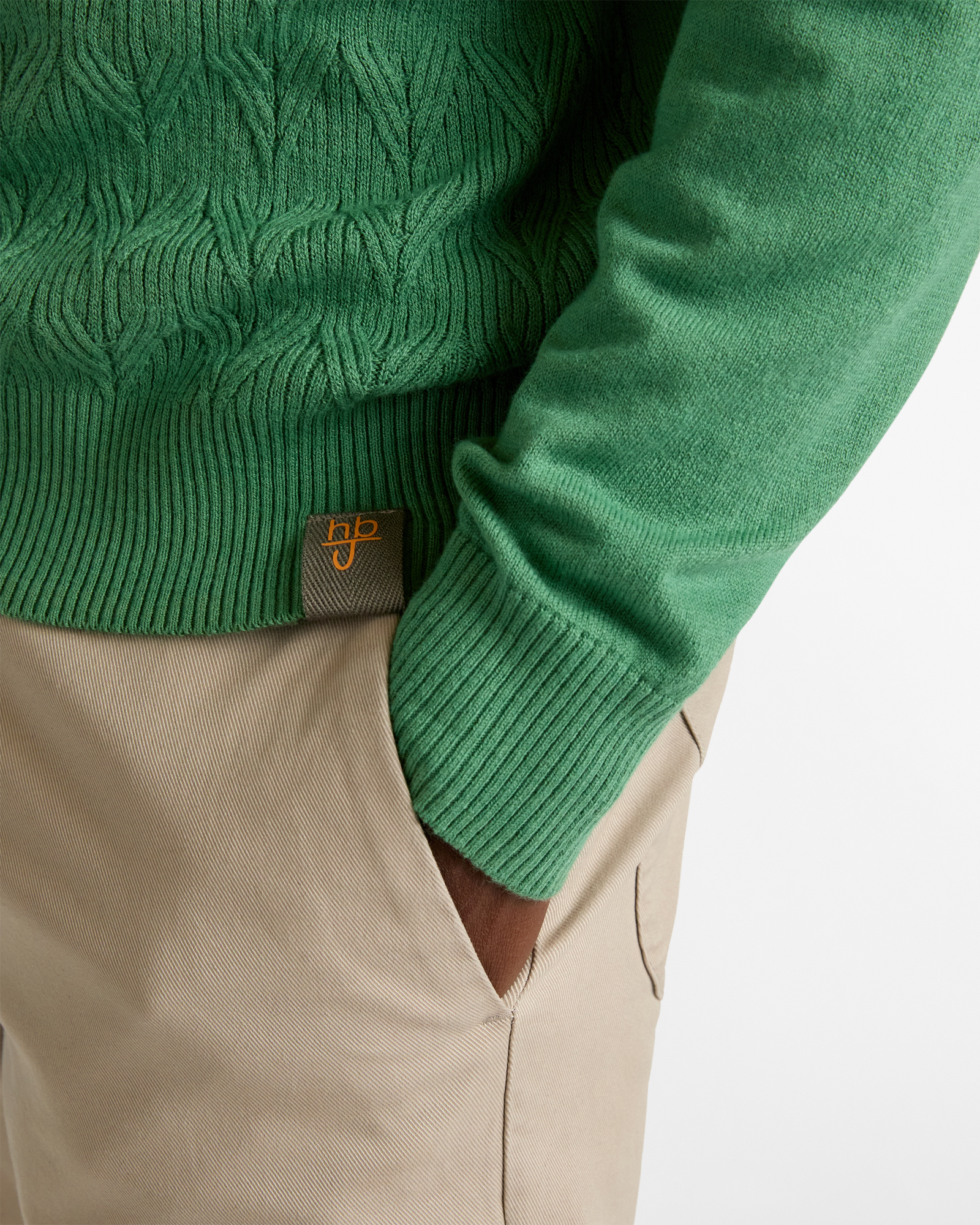 Crew Neck Sweater with Herringbone Stitch, Light Green, large image number 2