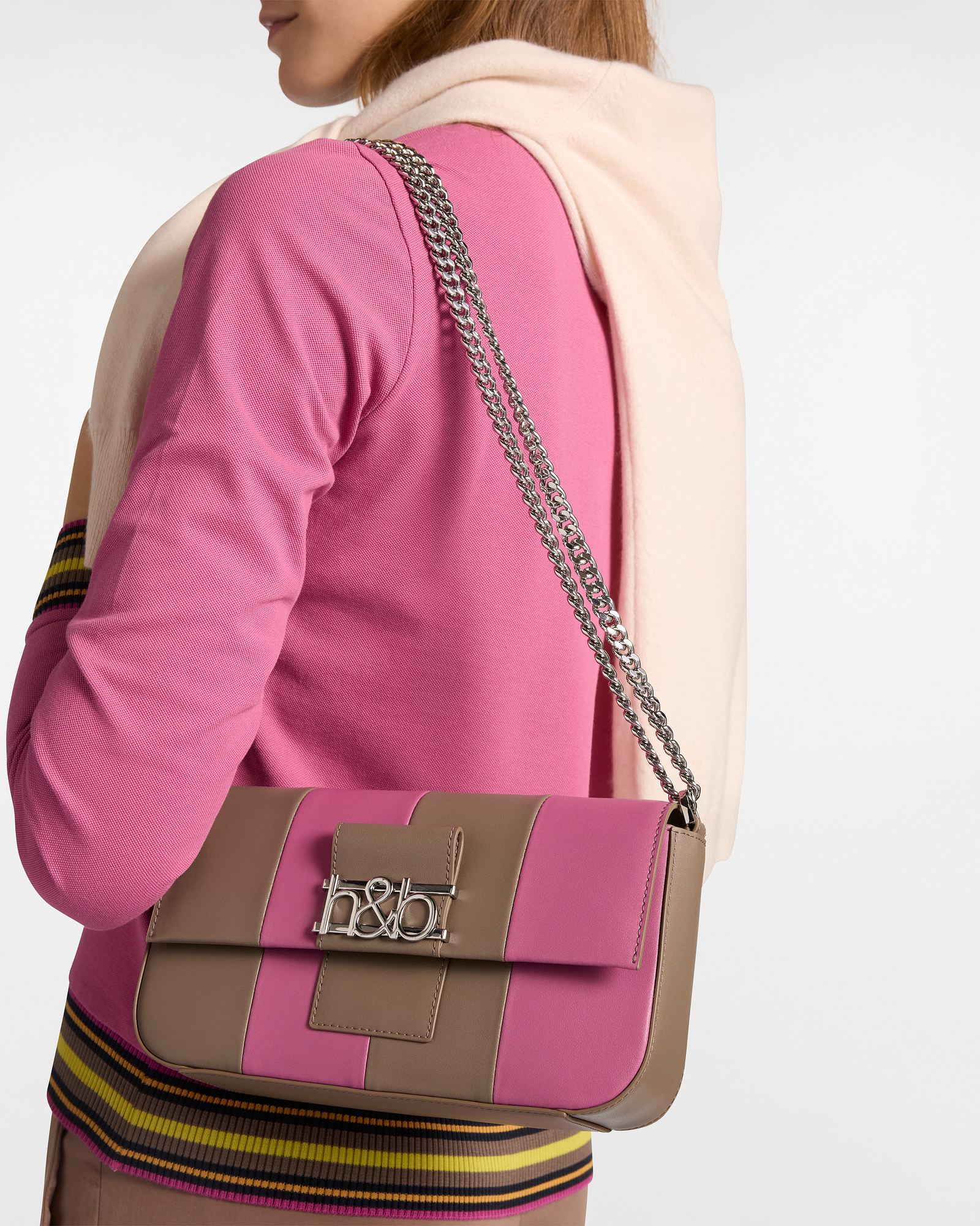 Bicolor Leather Bag With Flap, Brown/Red, large image number 3