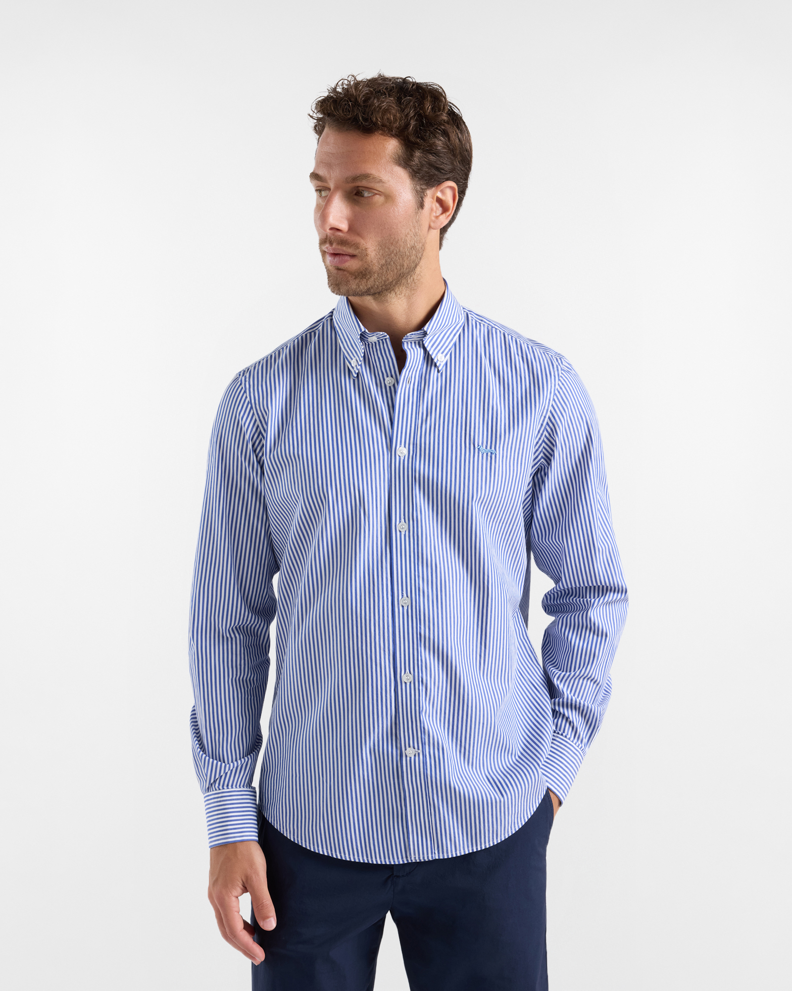 Men's regular-fit pure cotton striped shirt