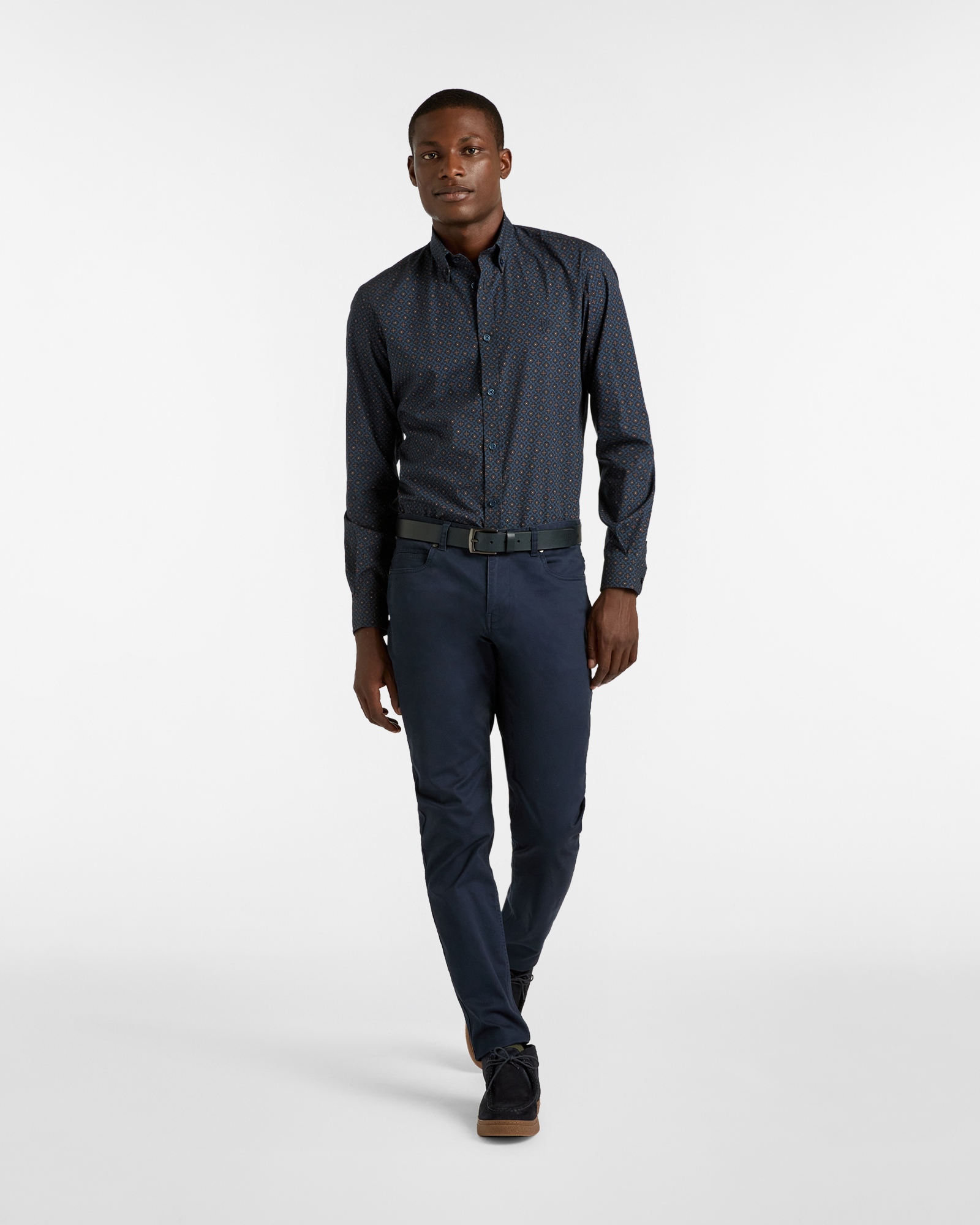 Geometric Pattern Cotton Shirt, Dark Blue, large image number 2
