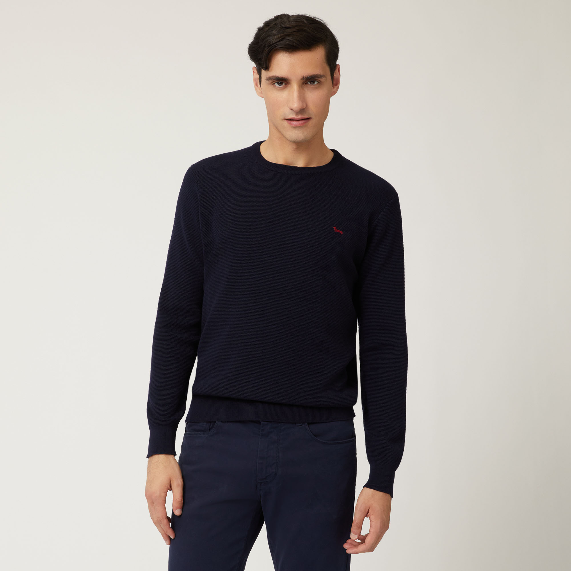 Pullover Girocollo In Lana Effetto Rilievo, Blu Navy, large image number 0