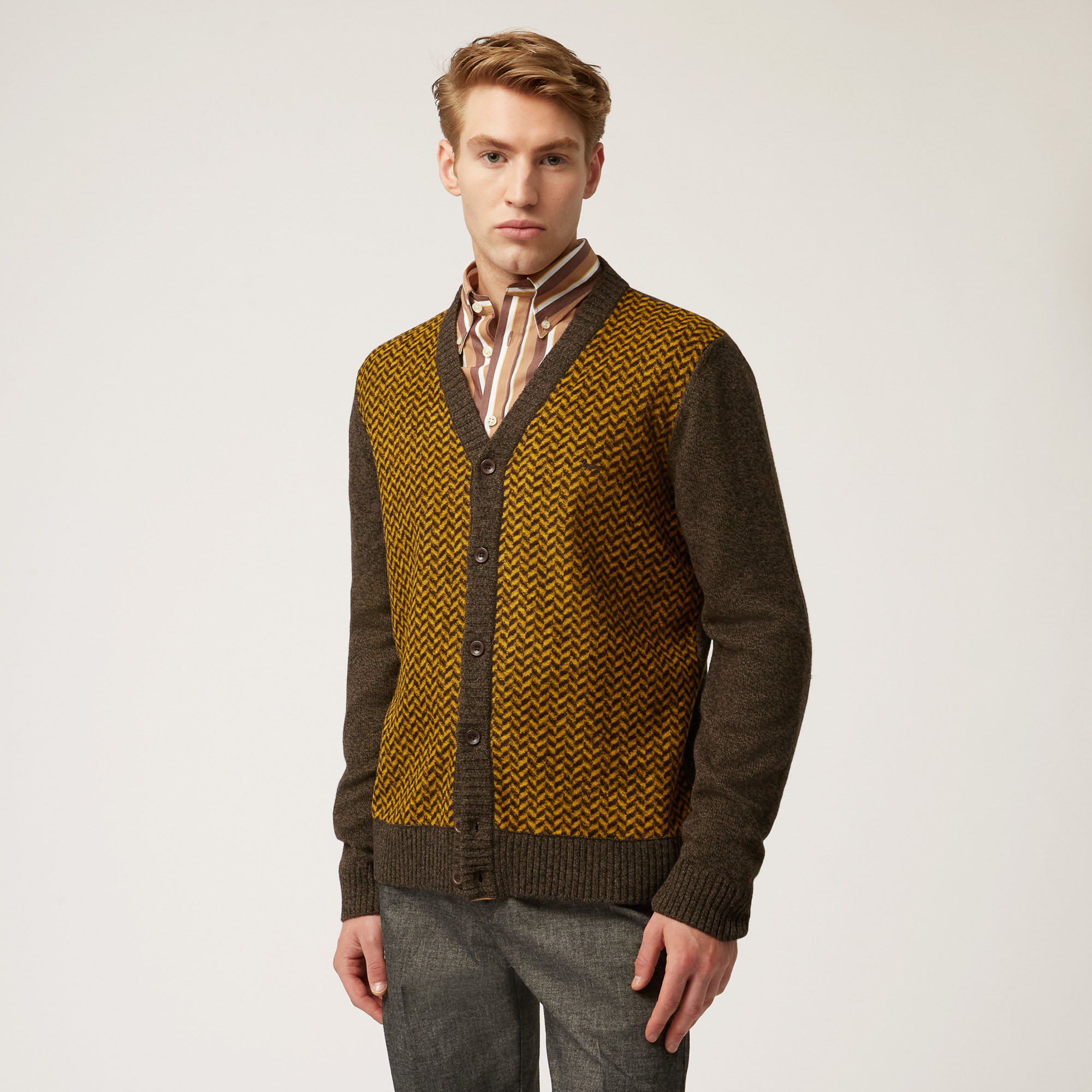 Wool And Viscose Buttoned Cardigan, Brown, large image number 0