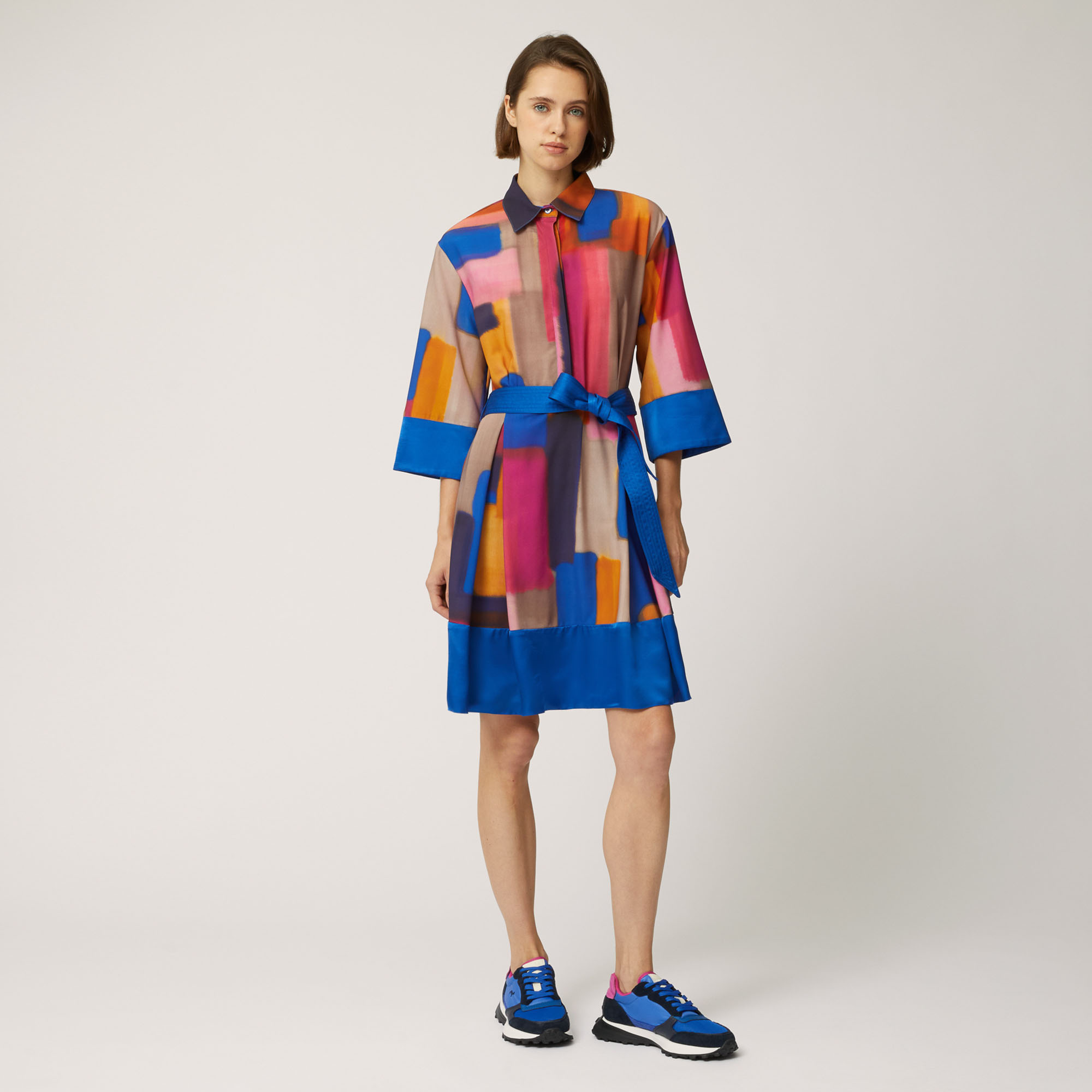 Short Dress With Brushstroke Print, Fuchsia, large image number 0