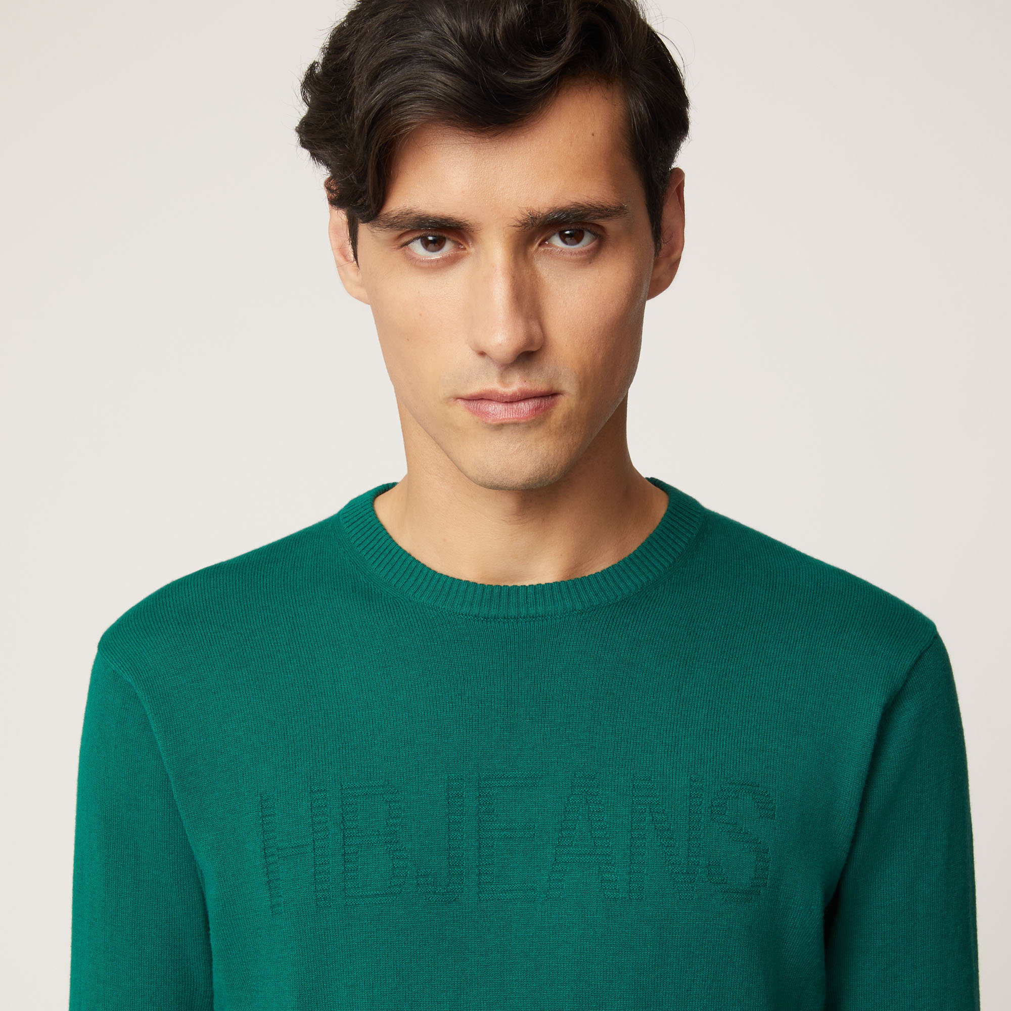 Pullover Girocollo Con Lettering Frontale E Toppe Sui Gomiti, Verde Bottiglia, large image number 2