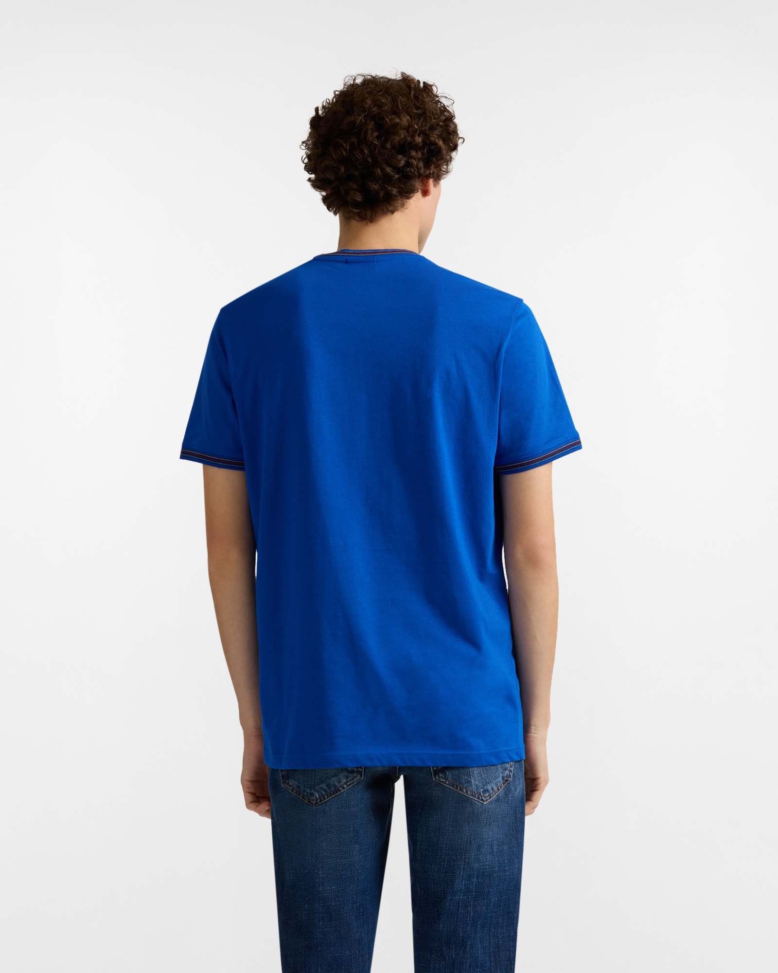 Men's T-shirt with striped collar and hems, Blue, large image number 1