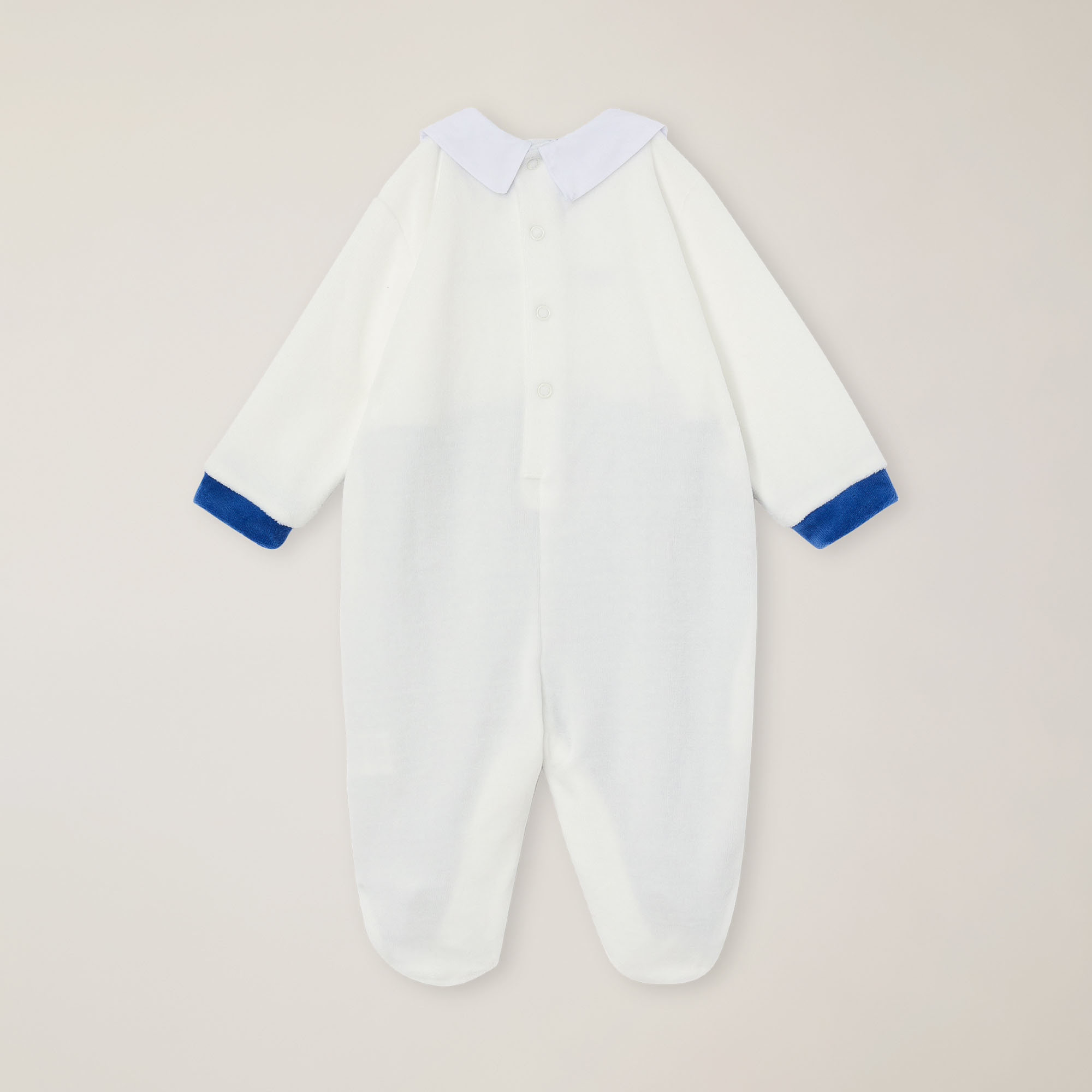 Tutina ciniglia con colletto ricamato, Bluette, large image number 1