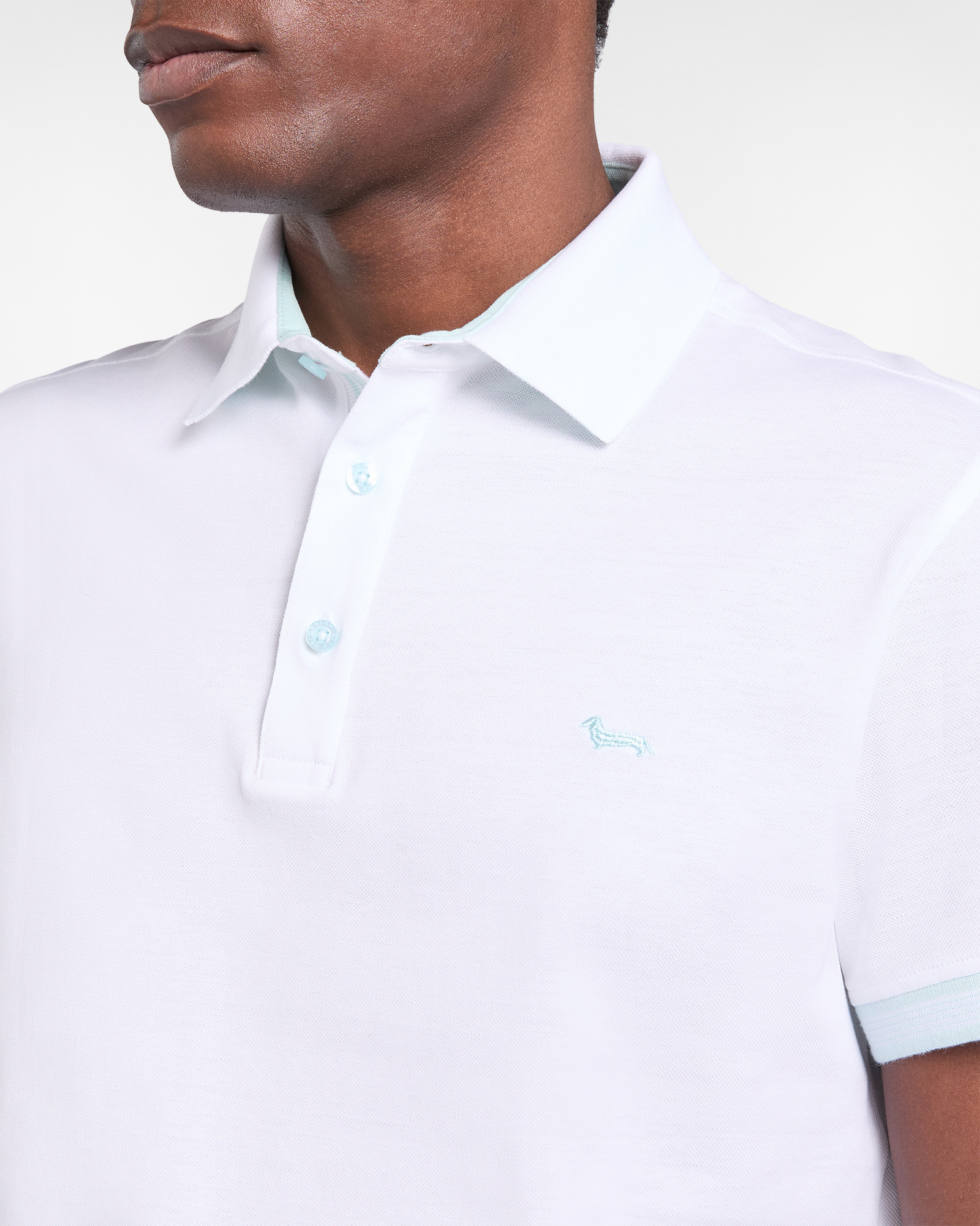 Men's polo shirt with striped hems in piqu&eacute;, White, large image number 2