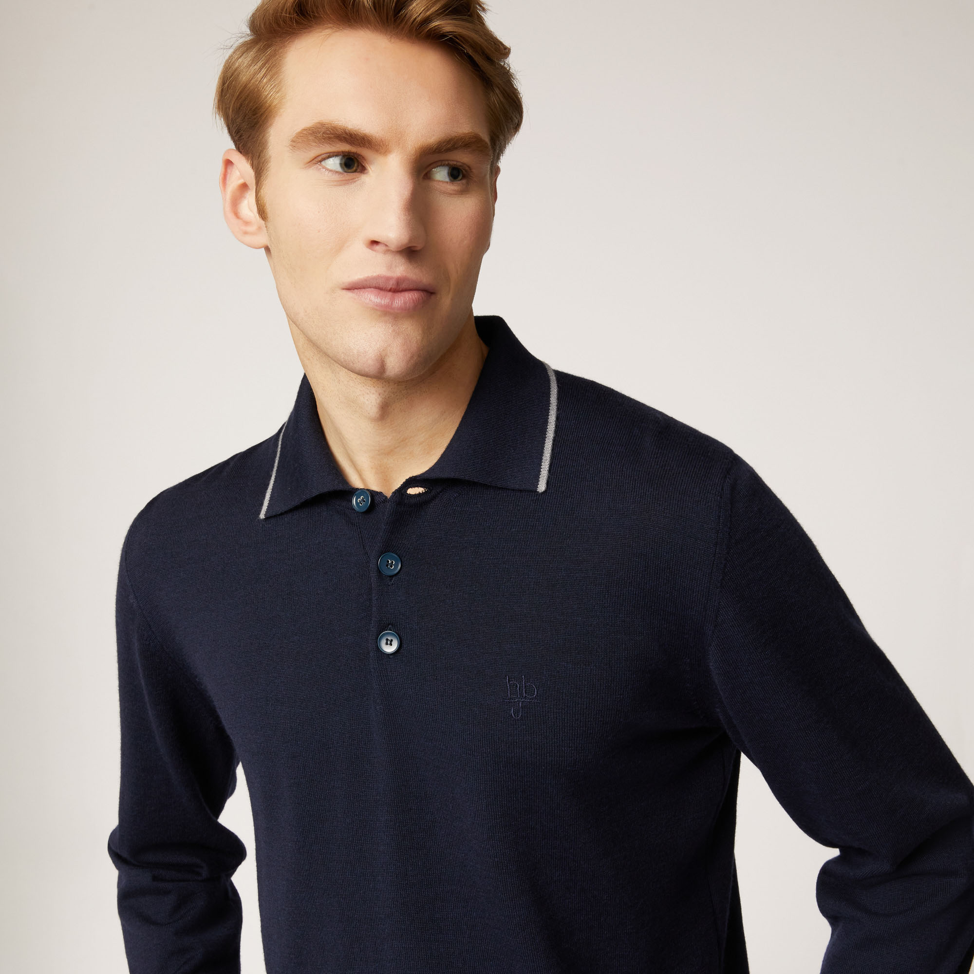 Pullover Con Colletto E Bottoni, Blu Scuro, large image number 2