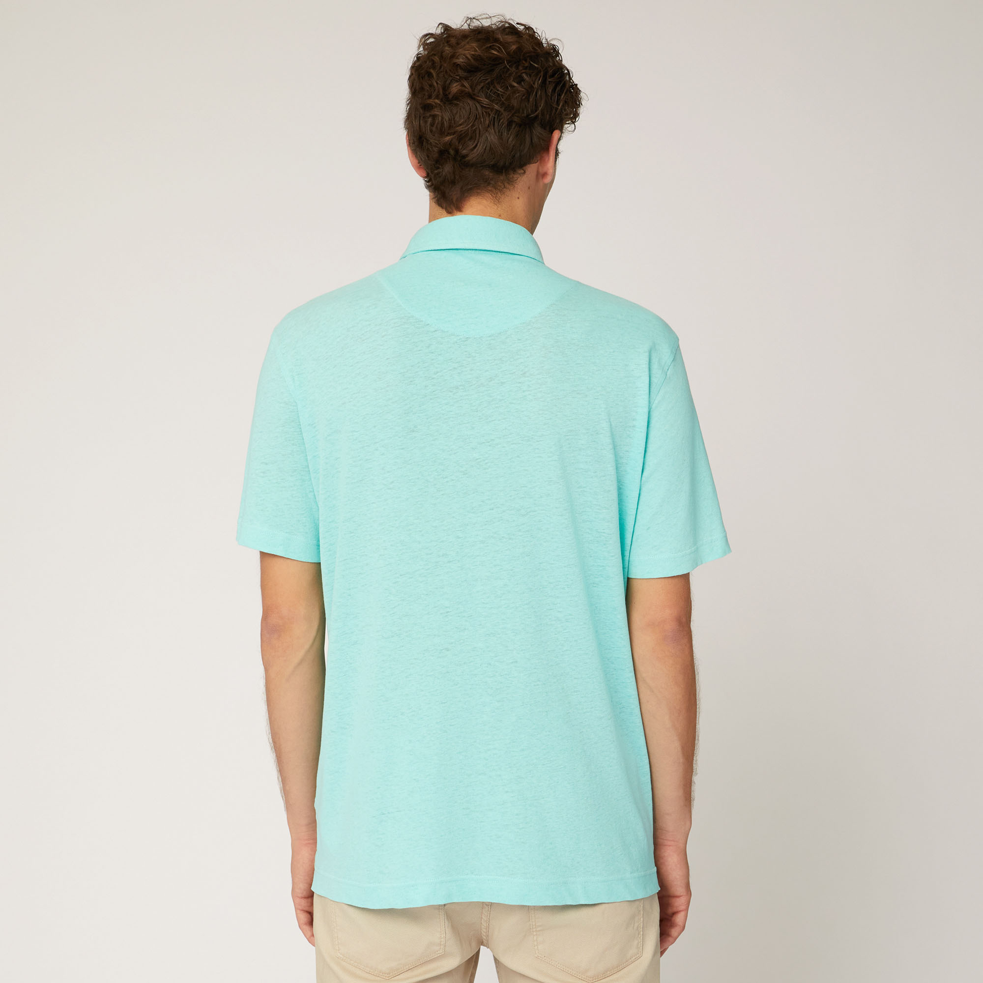 Cotton and Linen Jersey Polo, Light Blue, large image number 1