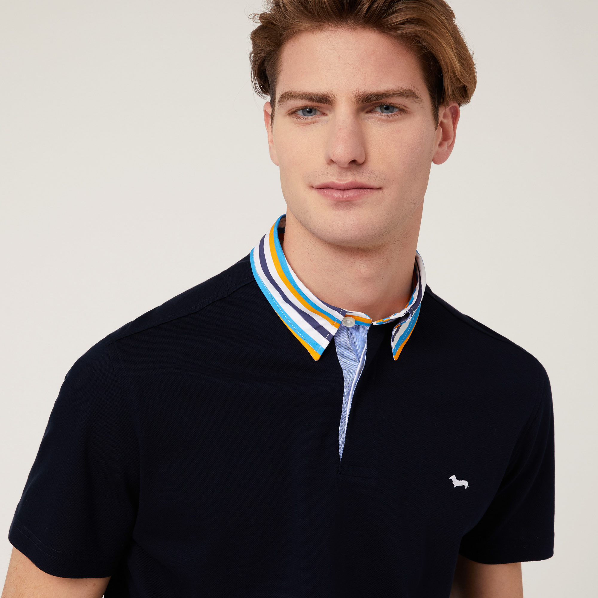 Vietri Polo Shirt with Striped Collar, Blue, large image number 2