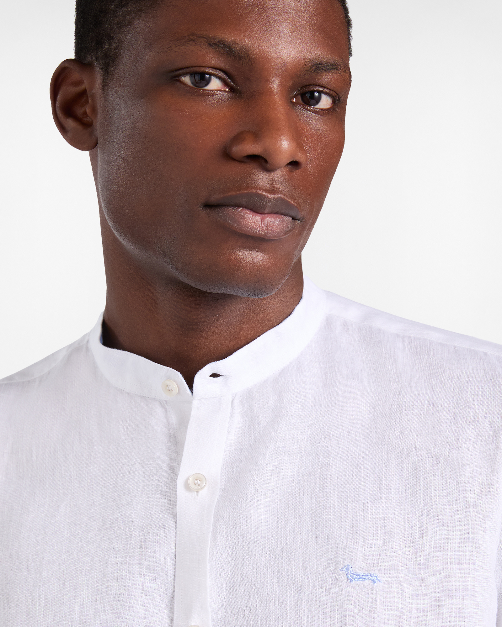 Linen shirt with mandarin collar, White, large image number 1