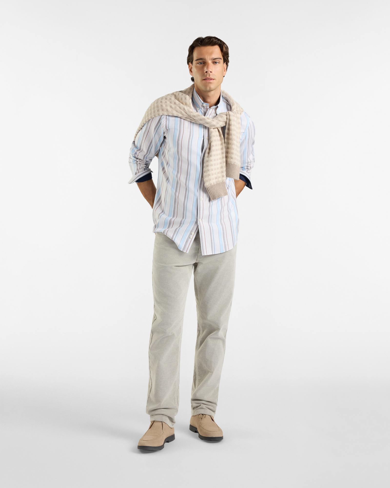 Camicia HBJ Uomo Regular Fit con collo Montecarlo in puro cotone a righe, SKY, large