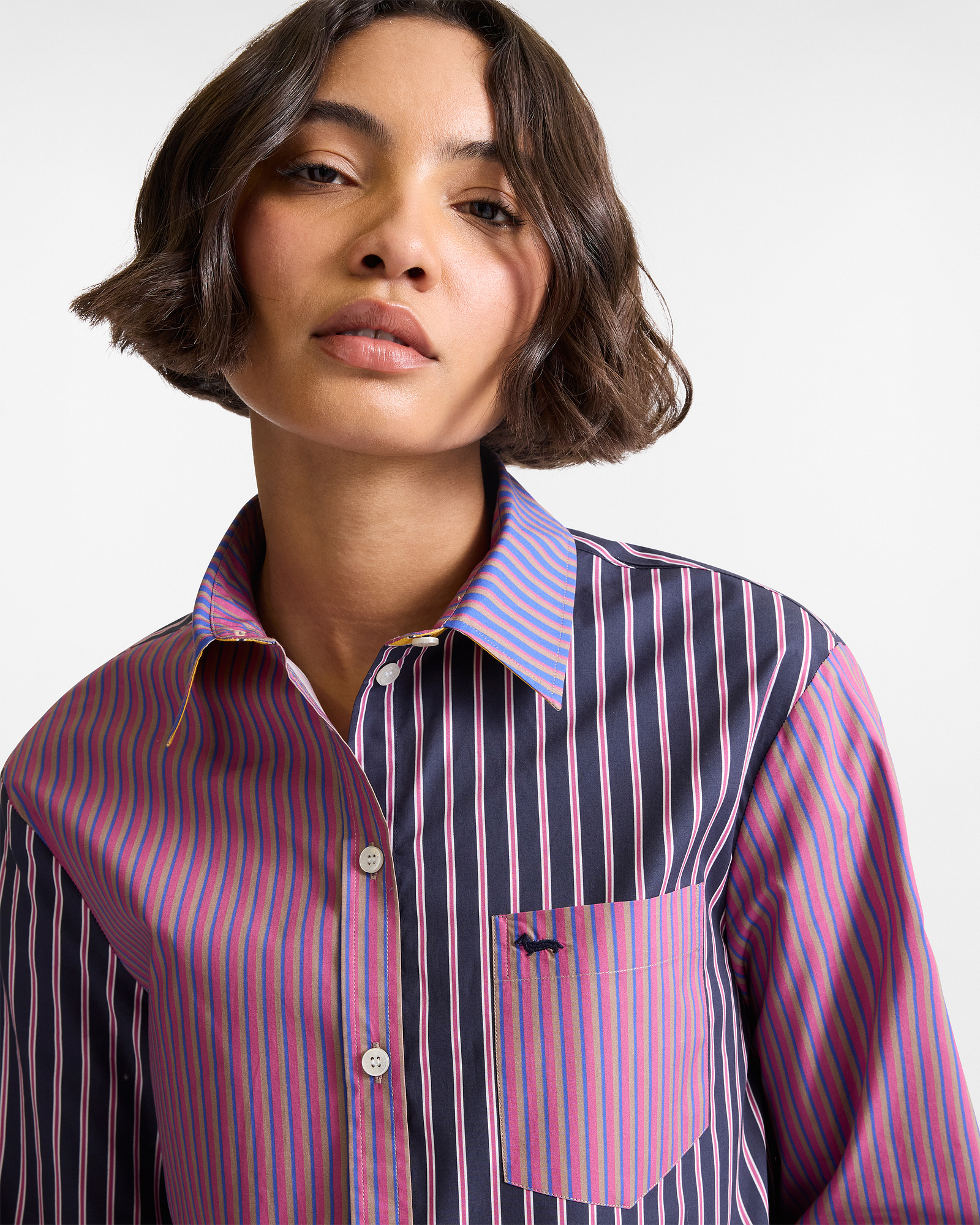 Camicia Patchwork In Cotone, Blu Navy, large image number 2