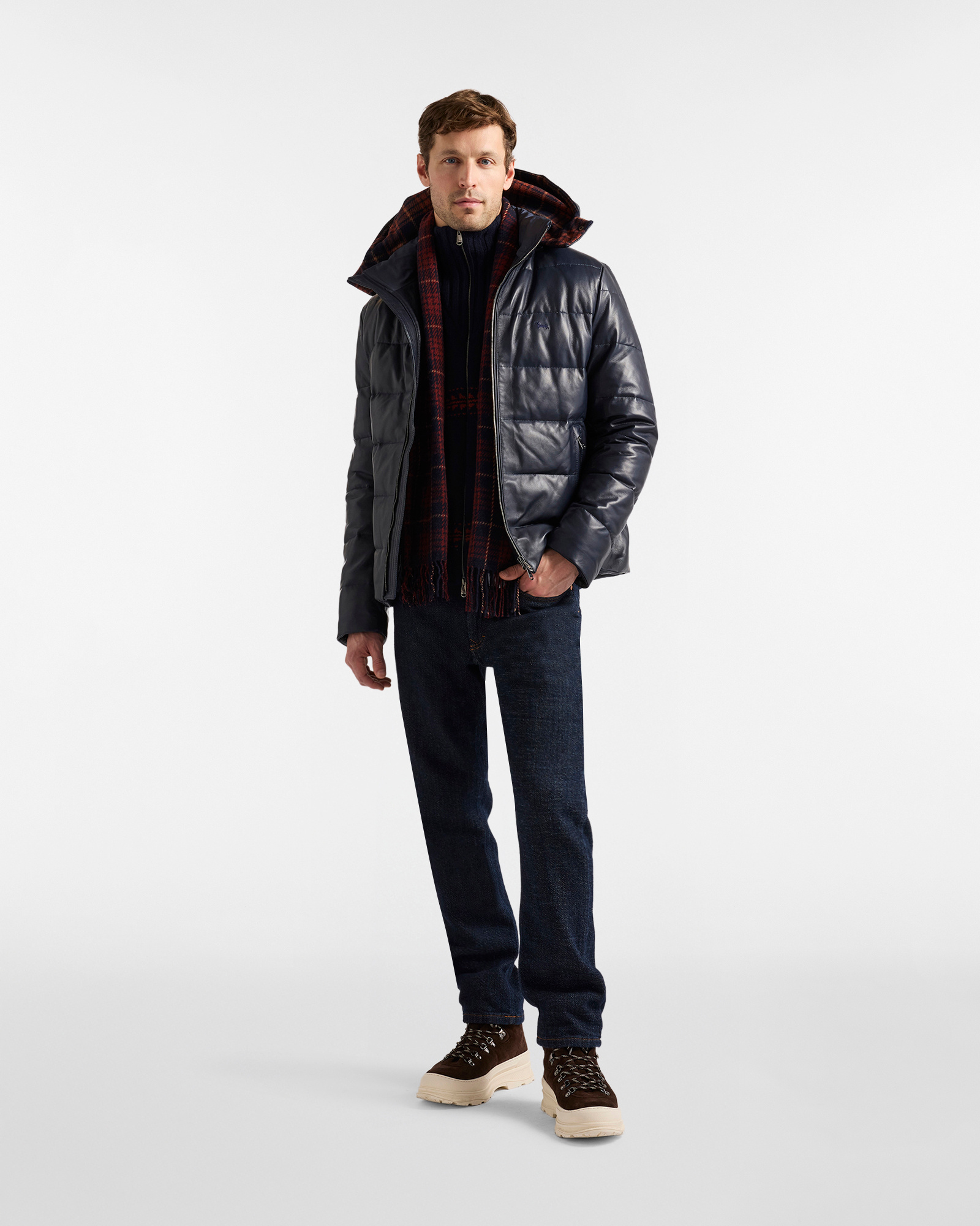 Bomber in Vera Pelle"Cortina a Colori", Blu Marine, large image number 3