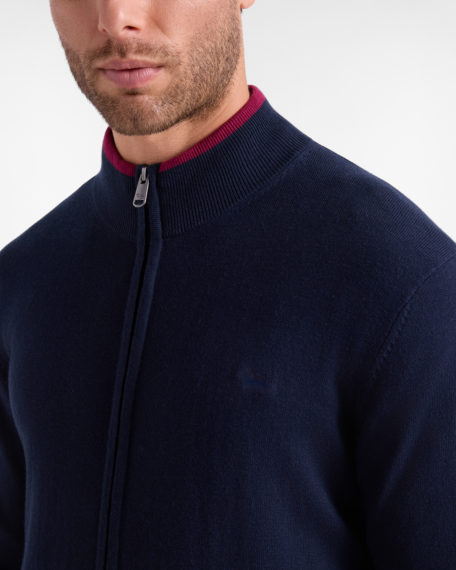 Maglia Uomo con collo alto full zip in misto lana e cotone Regular Fit, BLU NAVY, large