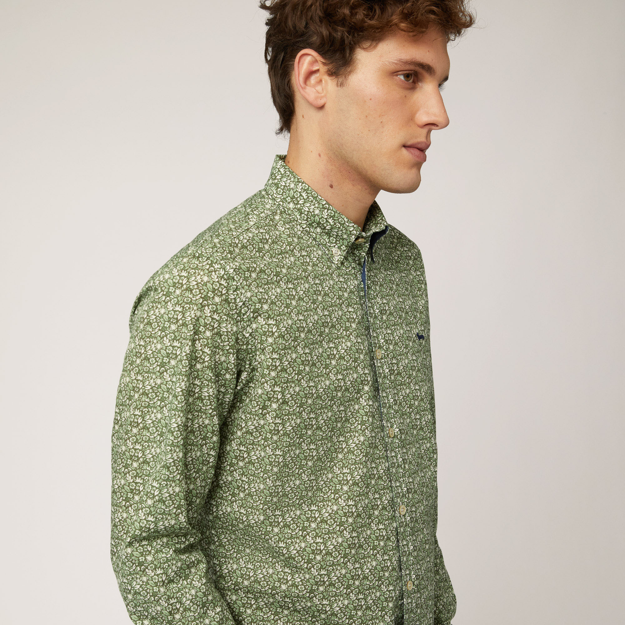 Cotton Poplin Shirt with Floral Print, Green, large image number 2