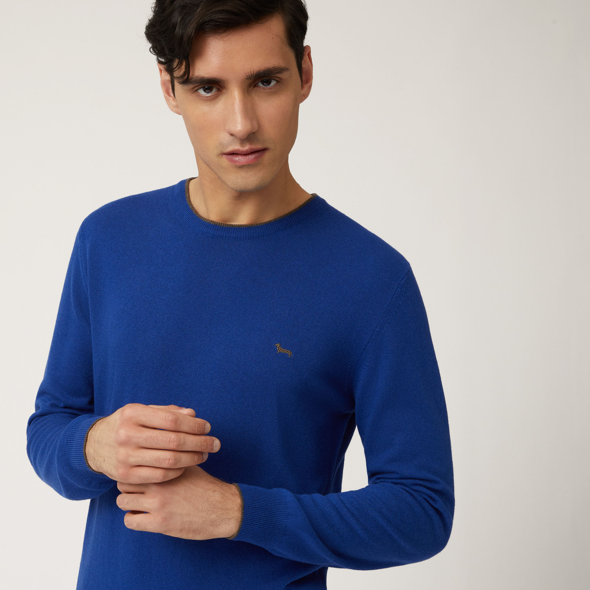 Pullover Girocollo In Lana E Viscosa, Blu Chiaro, large image number 2