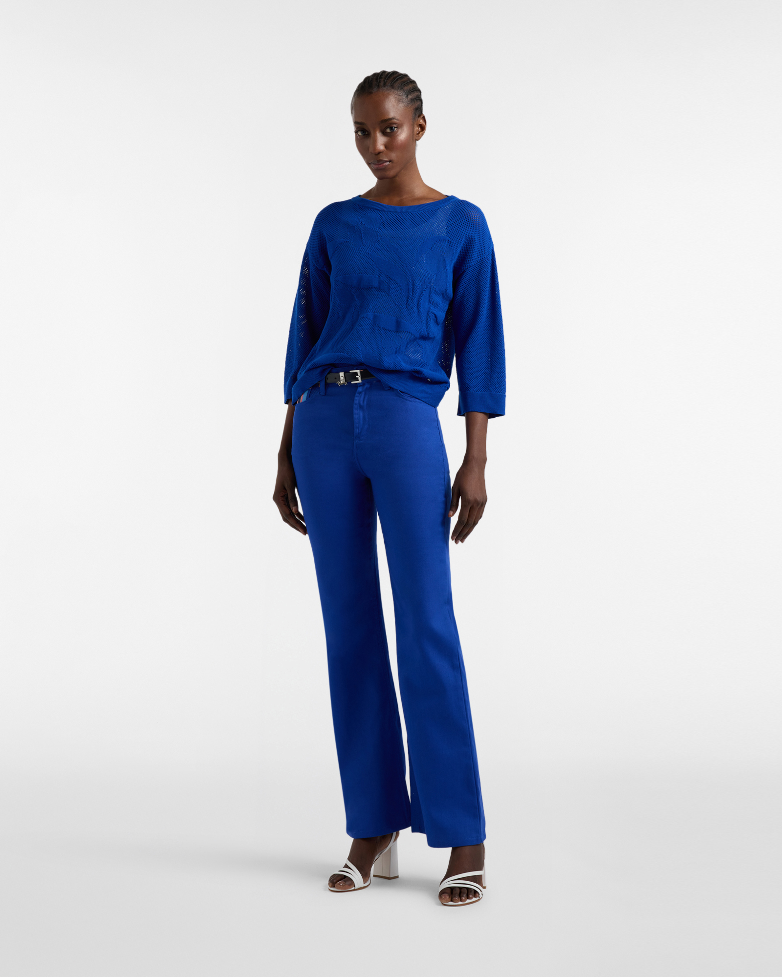 Women's high-waisted five-pocket cotton pants, Blue, large image number 3