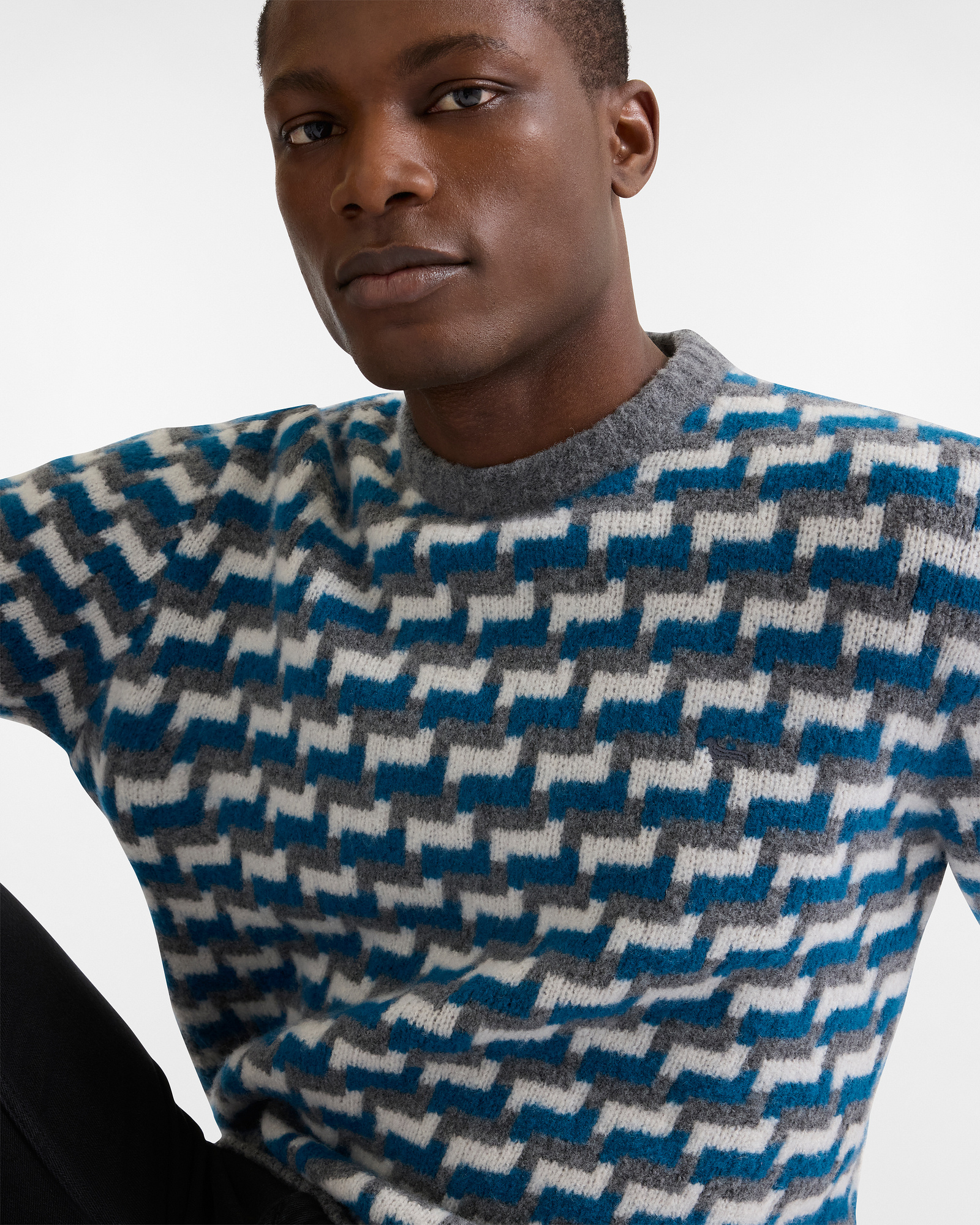 Pulóver de Cuello Redondo en Jacquard de Lana, Azul Eléctrico, large image number 2