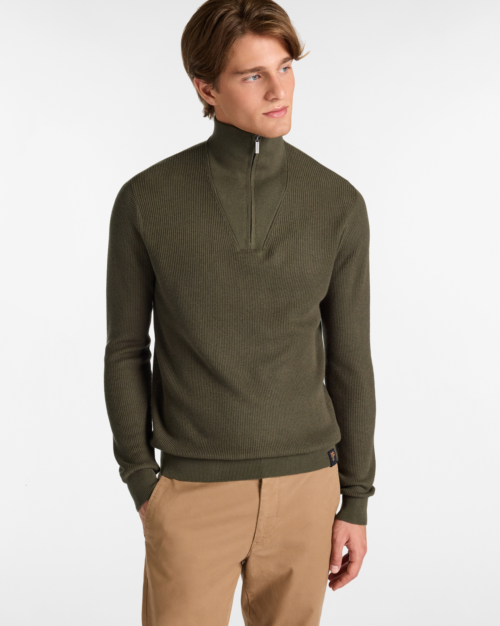 Half Zip Ribbed Sweater with High Collar