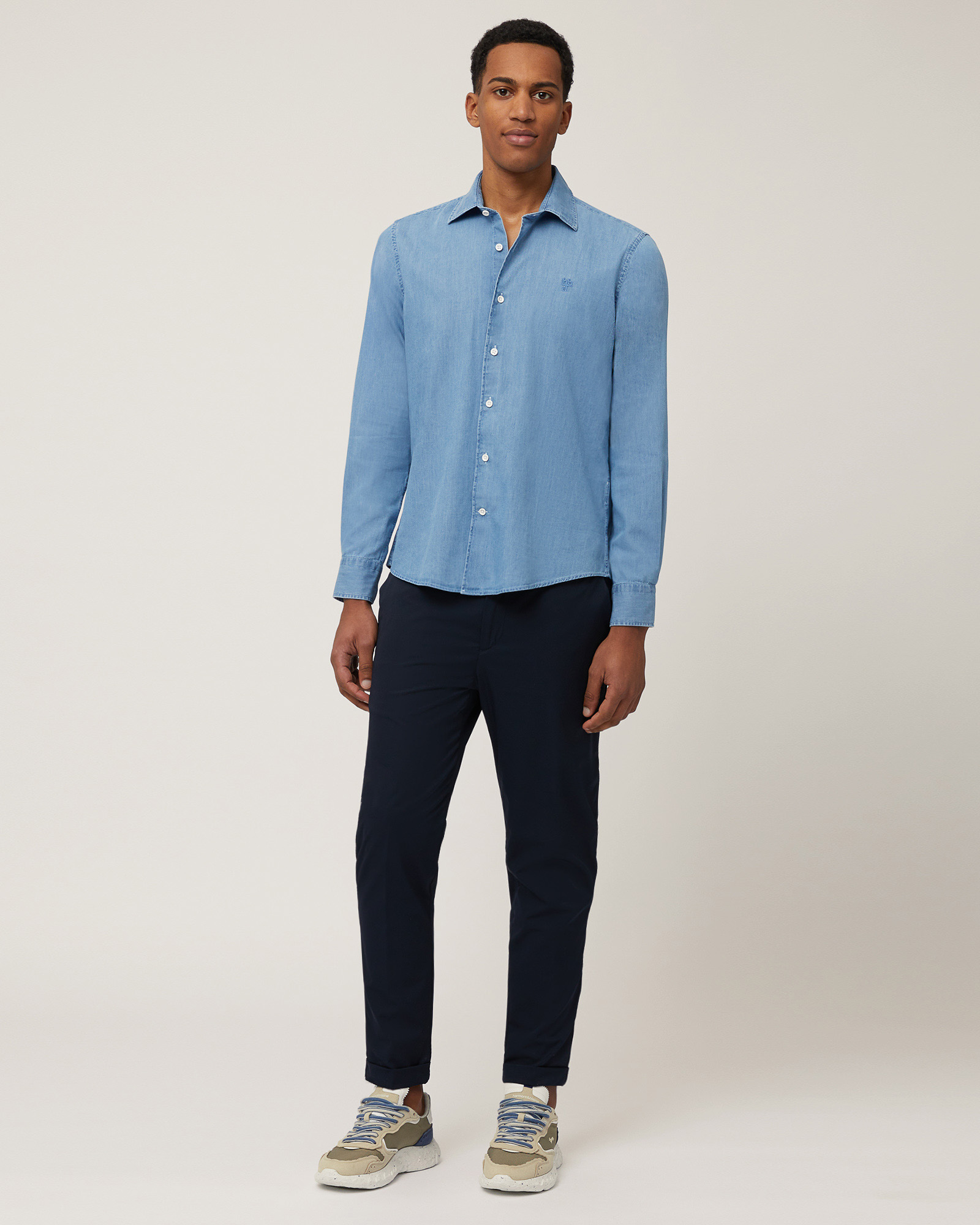 Chino Pants with Pleats, Navy Blue, large image number 3
