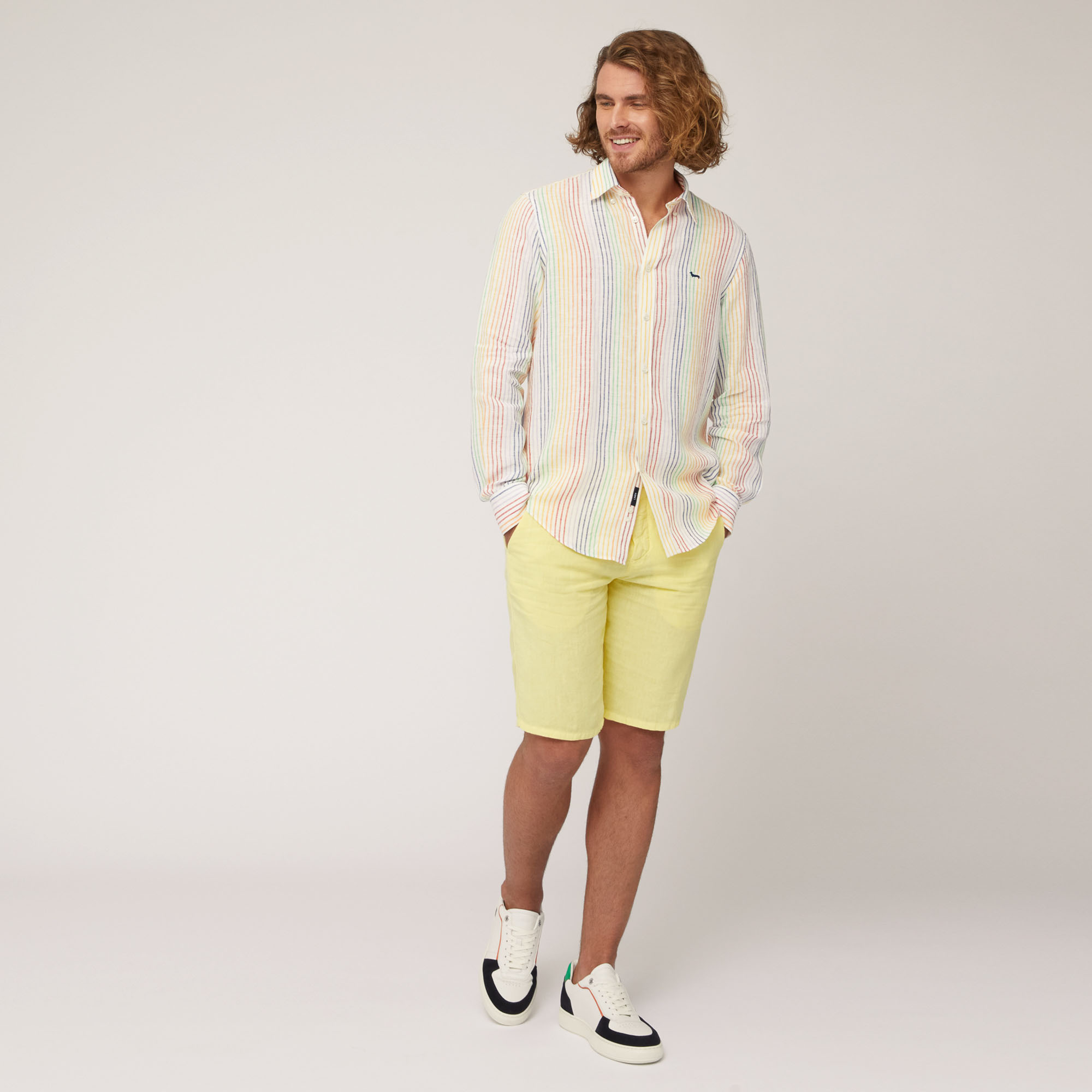Camisa de lino a rayas arcoíris, Blanco, large image number 3