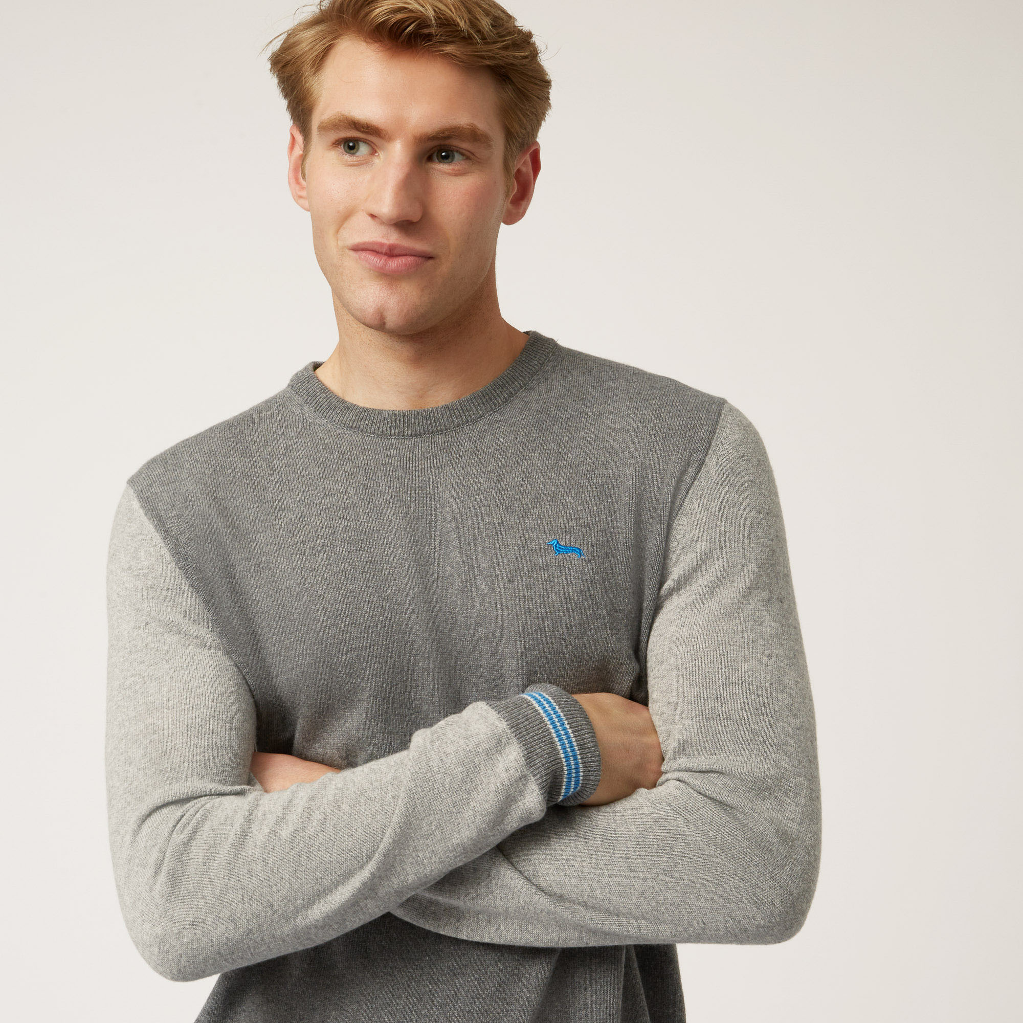Pullover Mit Rundhalsausschnitt Und Hemdenstoff Am Innenkragen, Grau, large image number 2