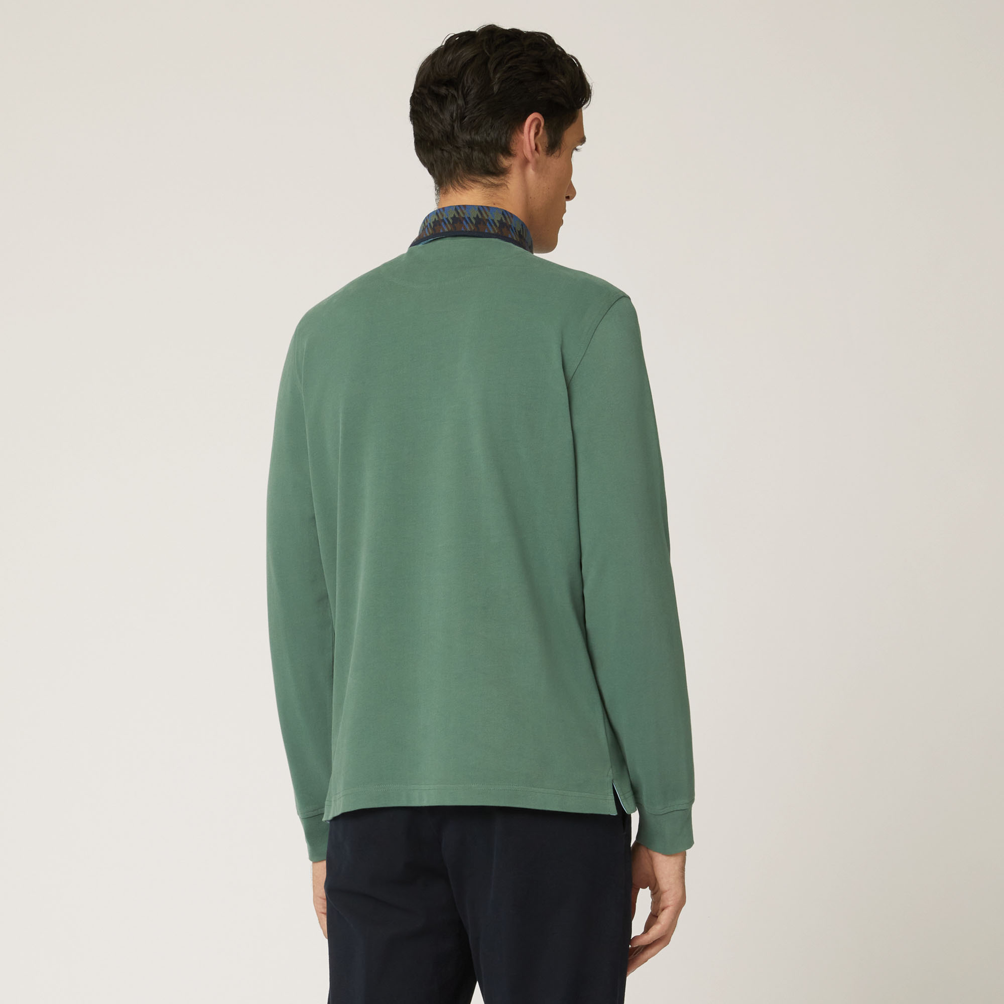 Vietri Long-Sleeved Polo Shirt With Contrasting Collar, Green, large image number 1