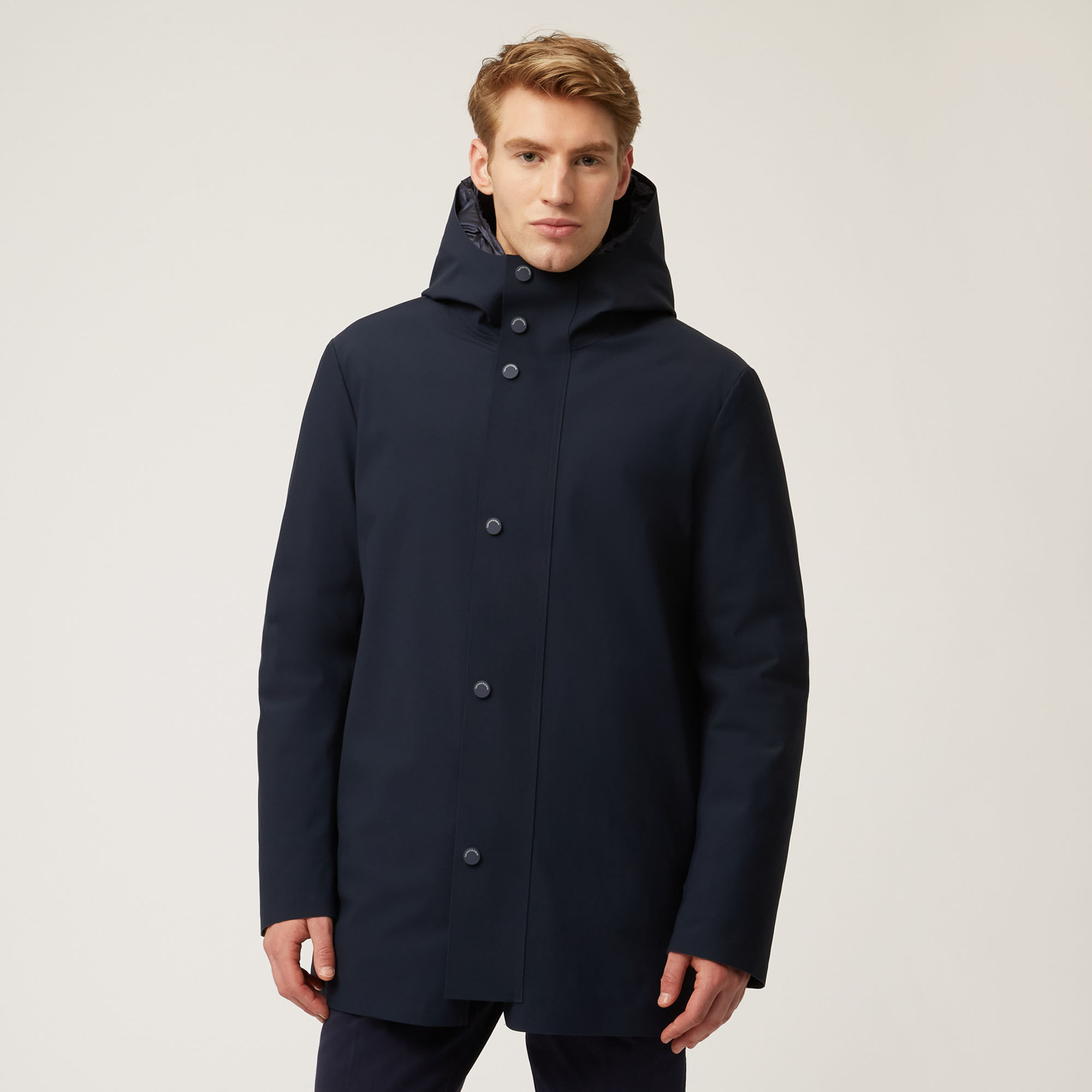 Trench-Coat Technique En Duvet Avec Capuche, Bleu, large image number 0