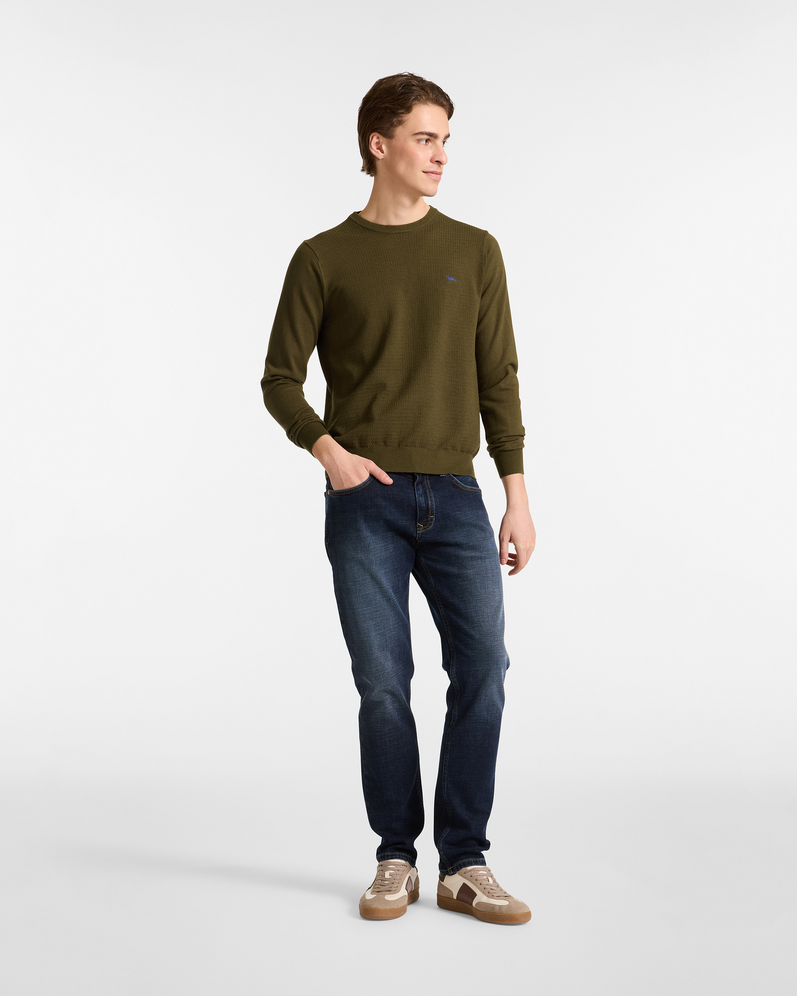 Check Pattern Knit Pullover, Green, large image number 3