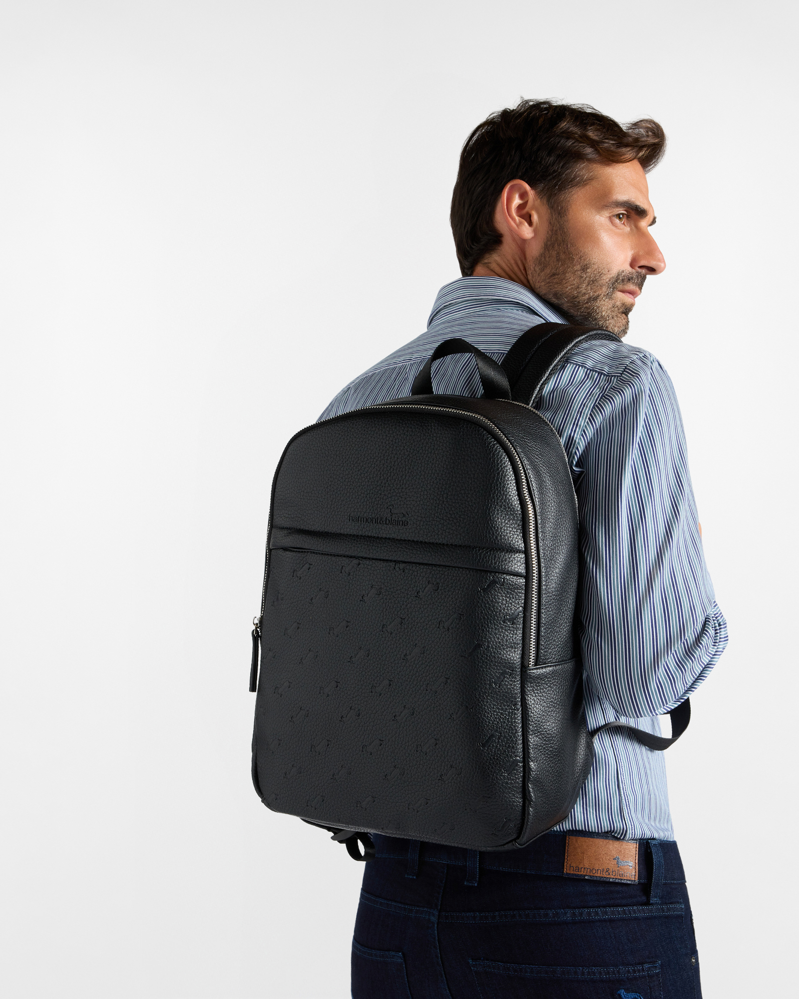 Men&rsquo;s black all-over dachshund backpack