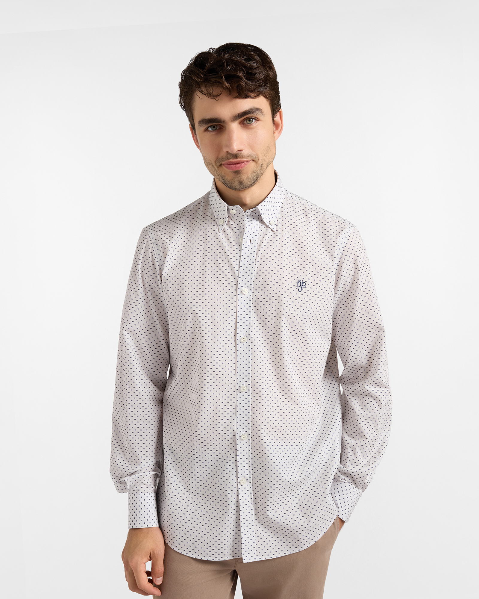 HBJ Men&rsquo;s Micro-Patterned Regular-Fit Shirt in Pure Gray/Blue Cotton