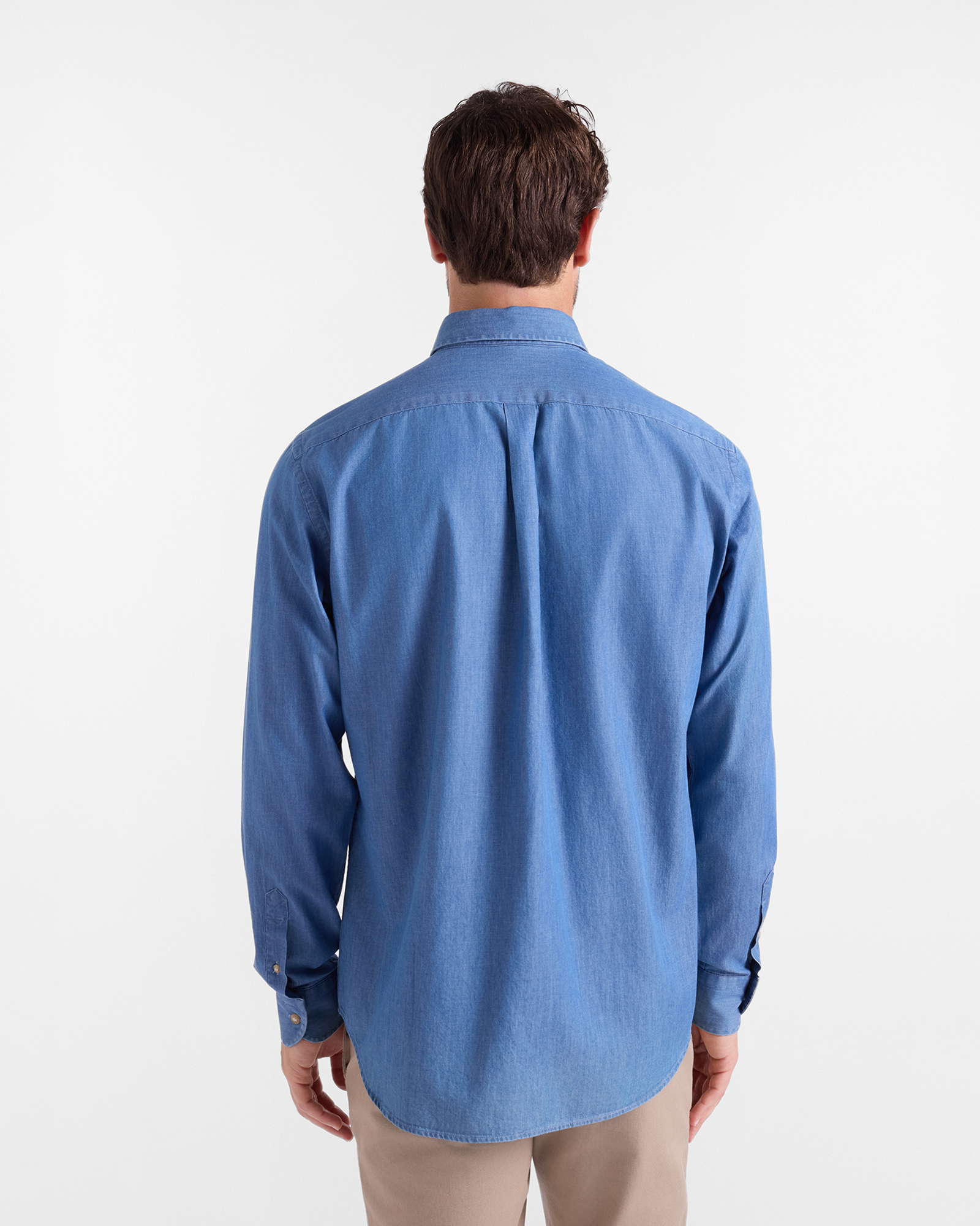 Men's regular-fit dark  denim shirt with button-down collar and rope topstitching, DENIM BLUE, large image number 2