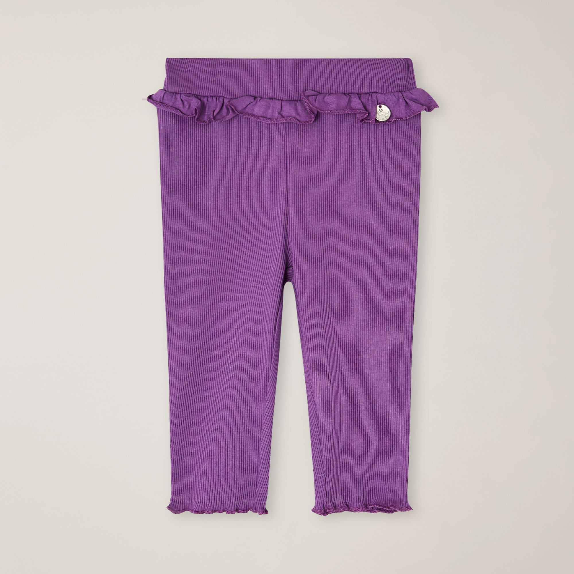 Leggings in costina con rouches, Viola Scuro, large image number 0