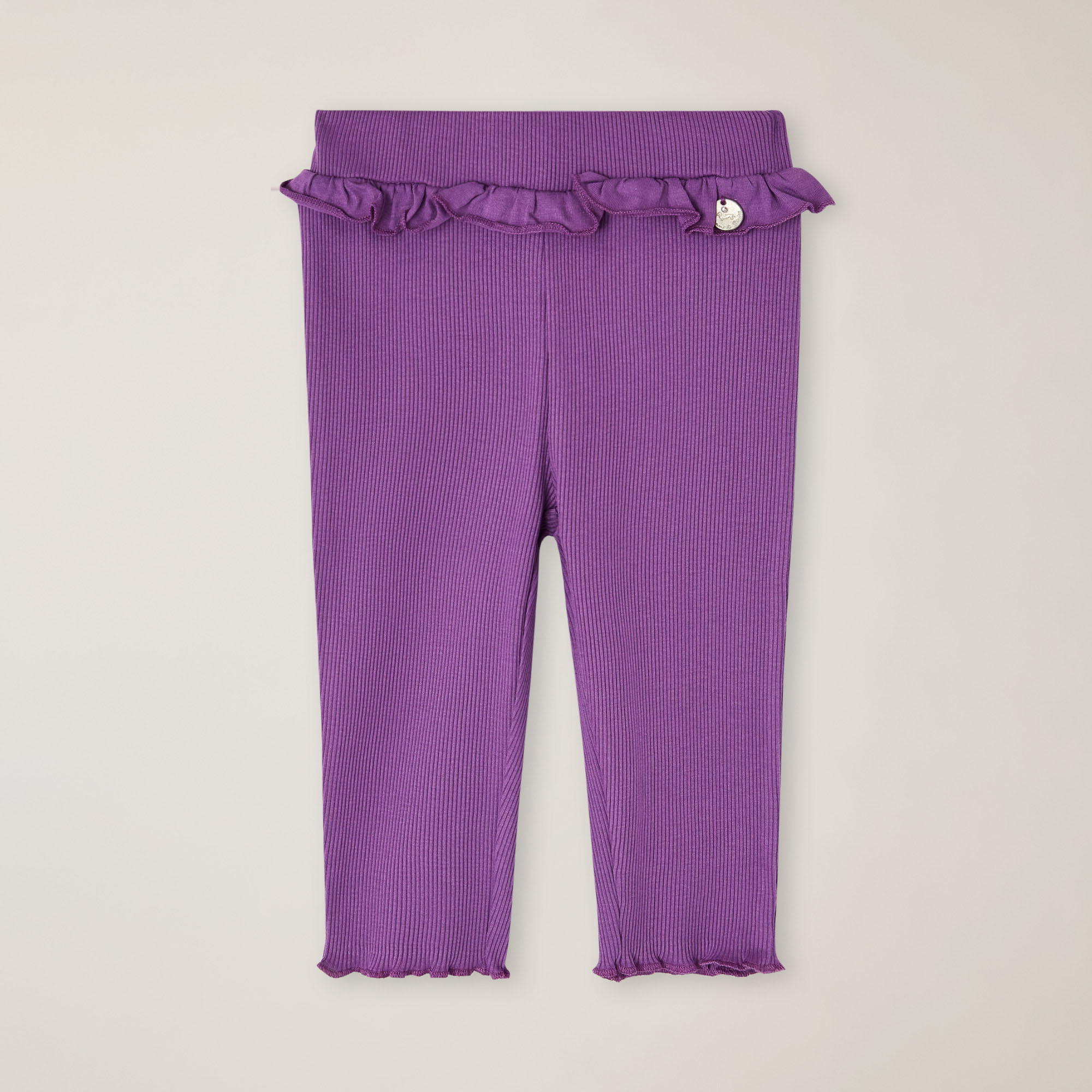 Leggings in costina con rouches, Viola Scuro, large image number 0