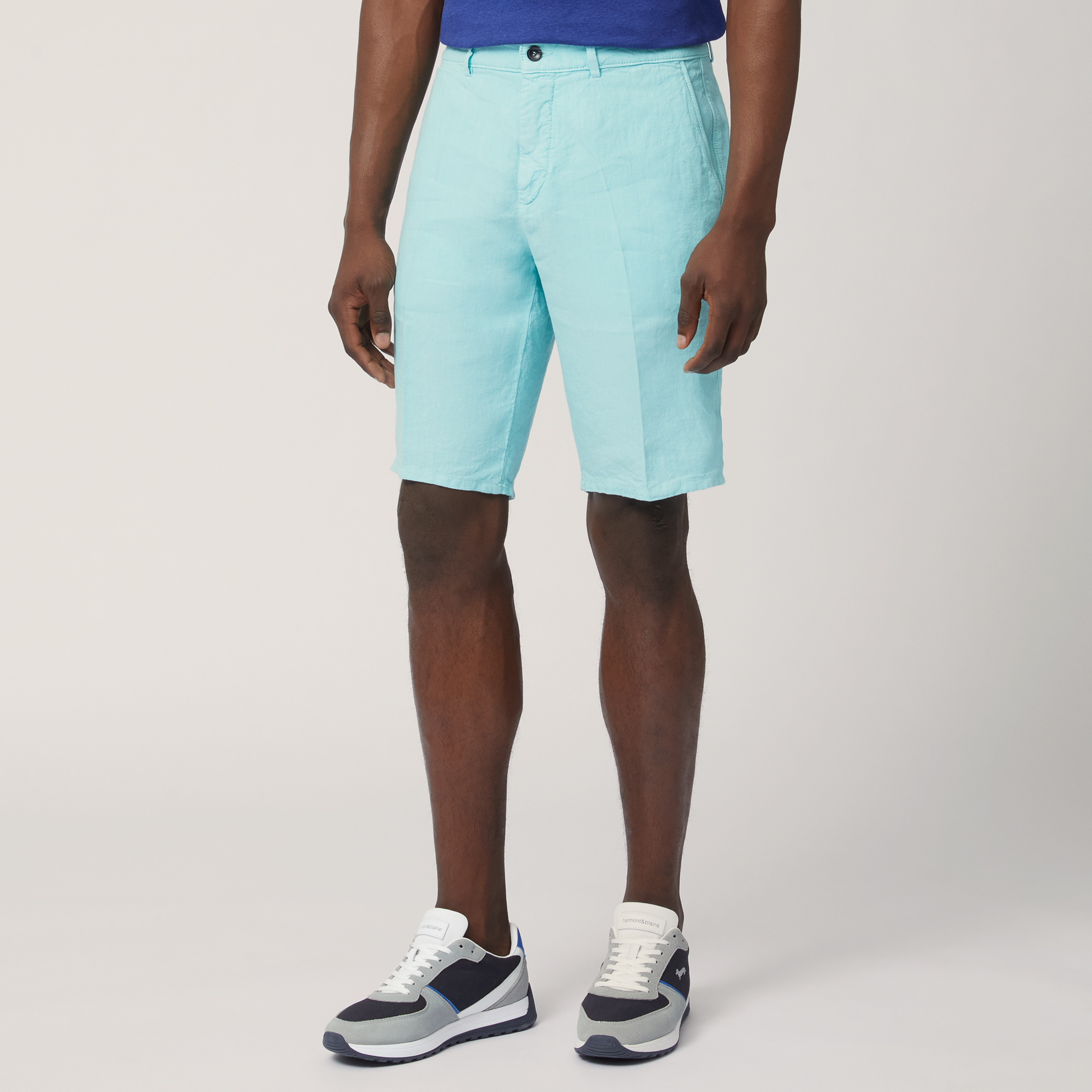 Linen Bermuda Shorts, Light Blue, large