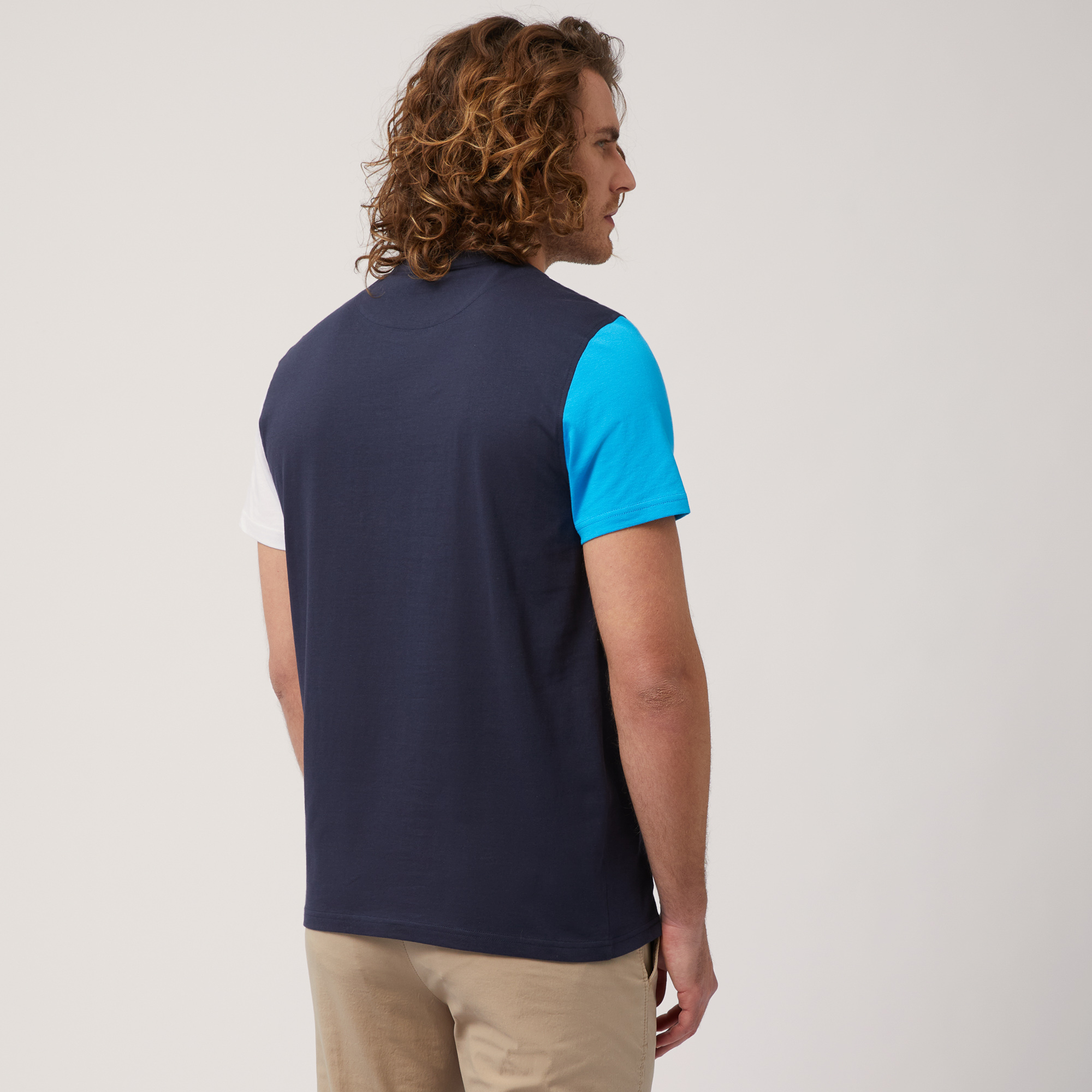 Color Block Cotton T-Shirt, Blue, large image number 1