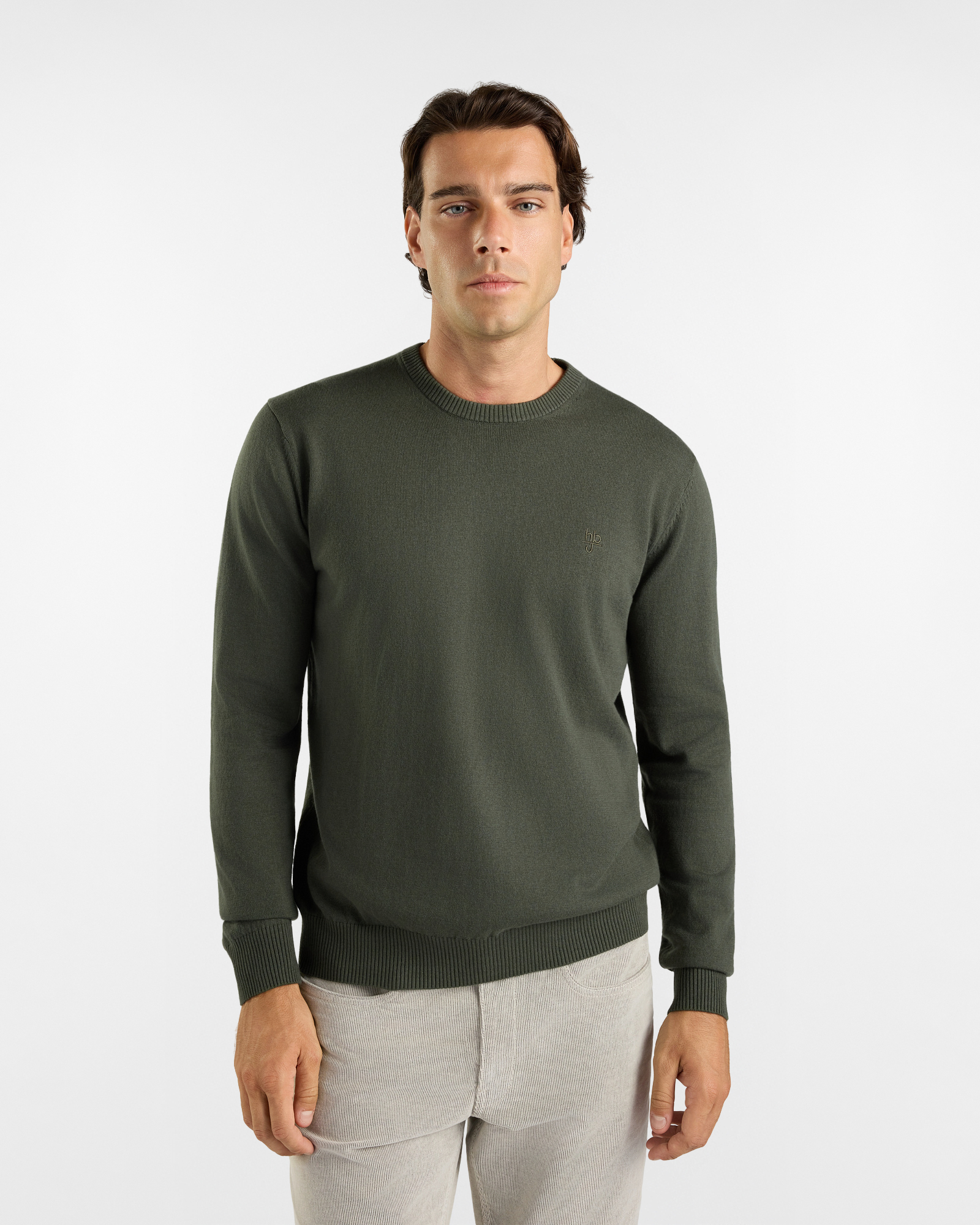 Maglia girocollo HBJ Uomo basico in misto lana e cashmere, VERDE, large