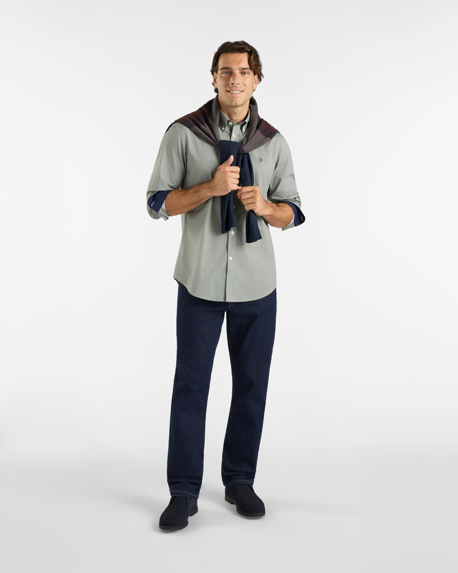 Camicia HBJ Uomo Regular Fit con collo Montecarlo in cotone stretch, VERDE, large