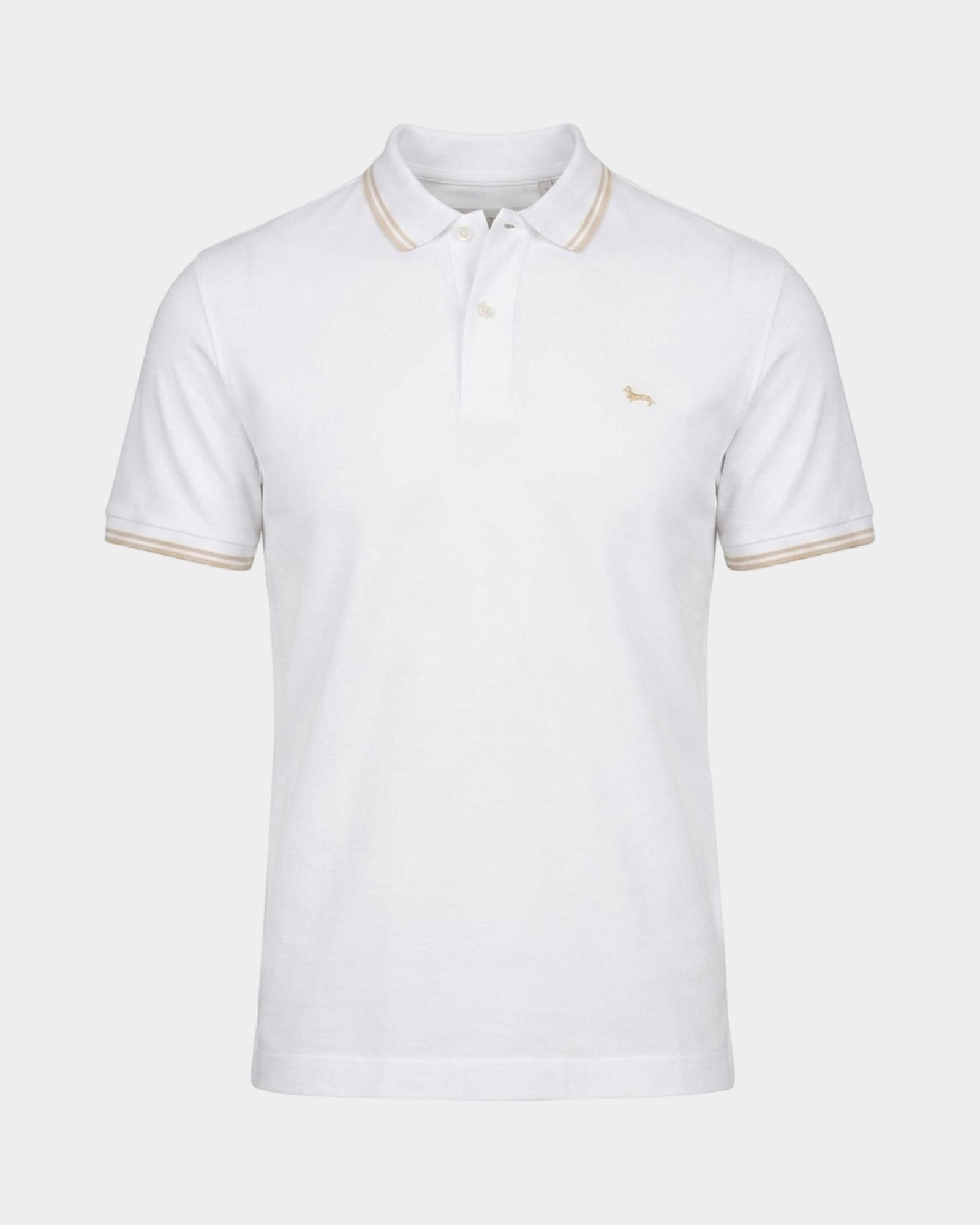 Polo para hombre de manga corta en piqu&eacute; de 100 % puro algod&oacute;n, BLANCO, large