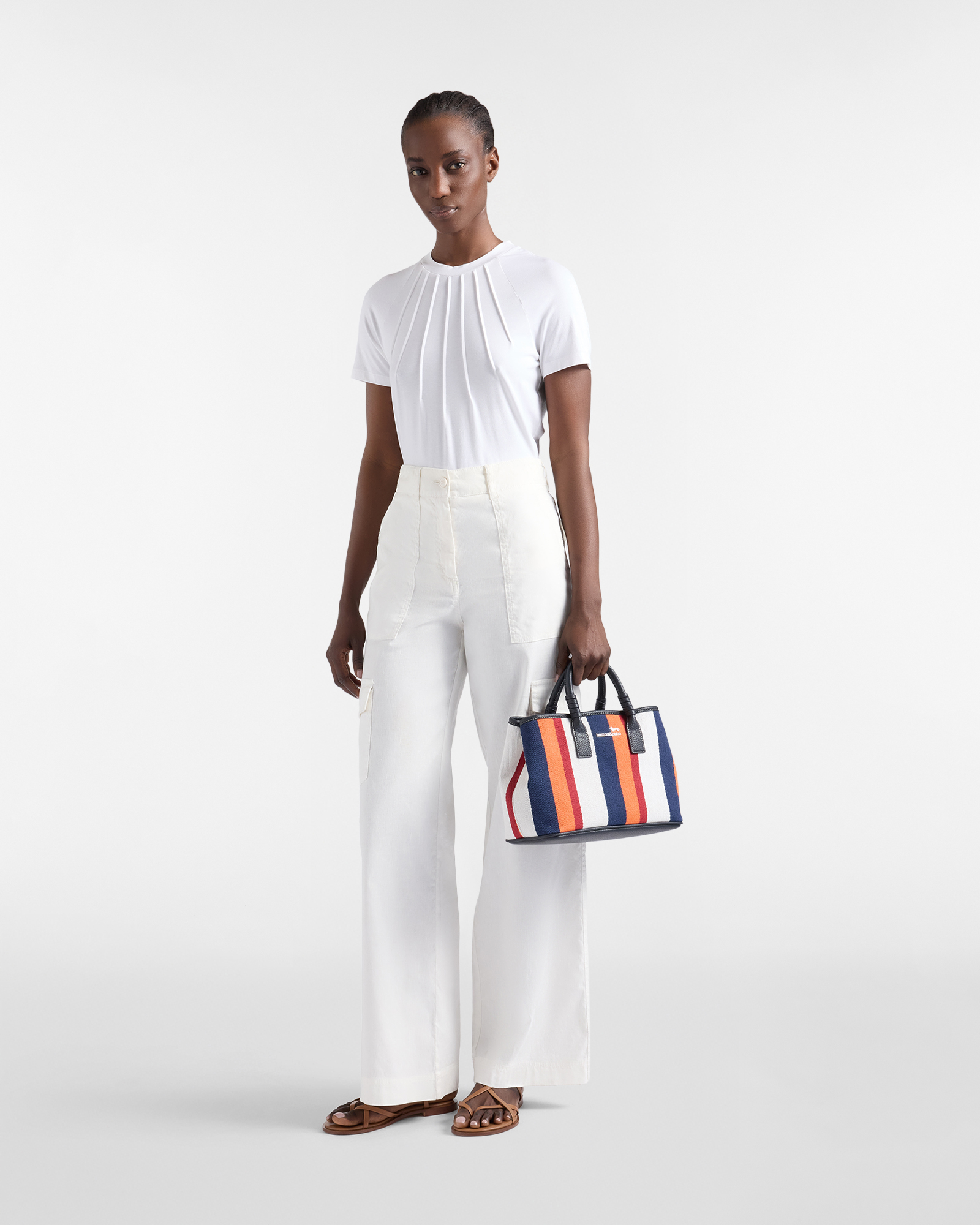 Women's T-shirt with pleats on the front, White, large image number 3