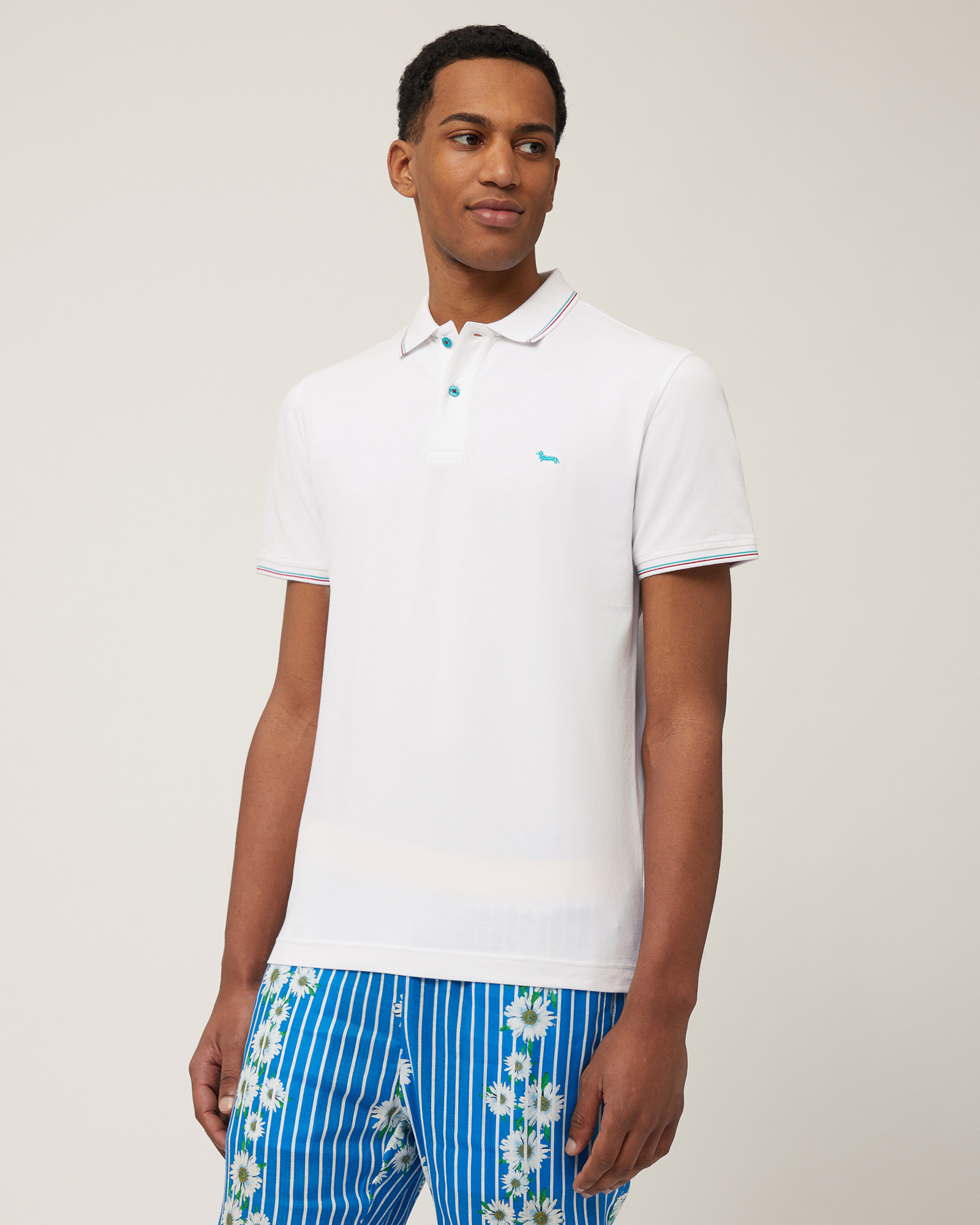Polo Con Dettagli Rigati, Bianco, large