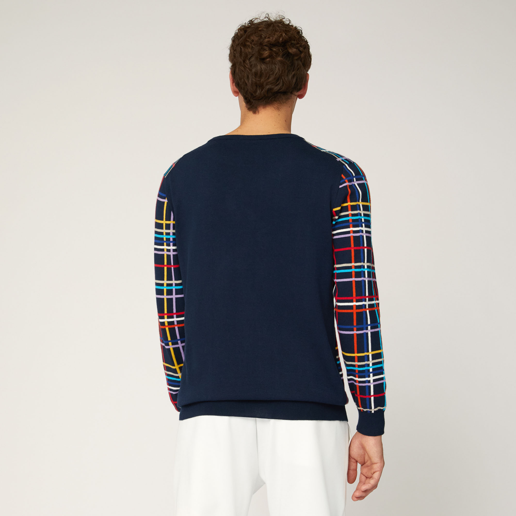 Organic Cotton Crew Neck Pullover with Color Block Squares