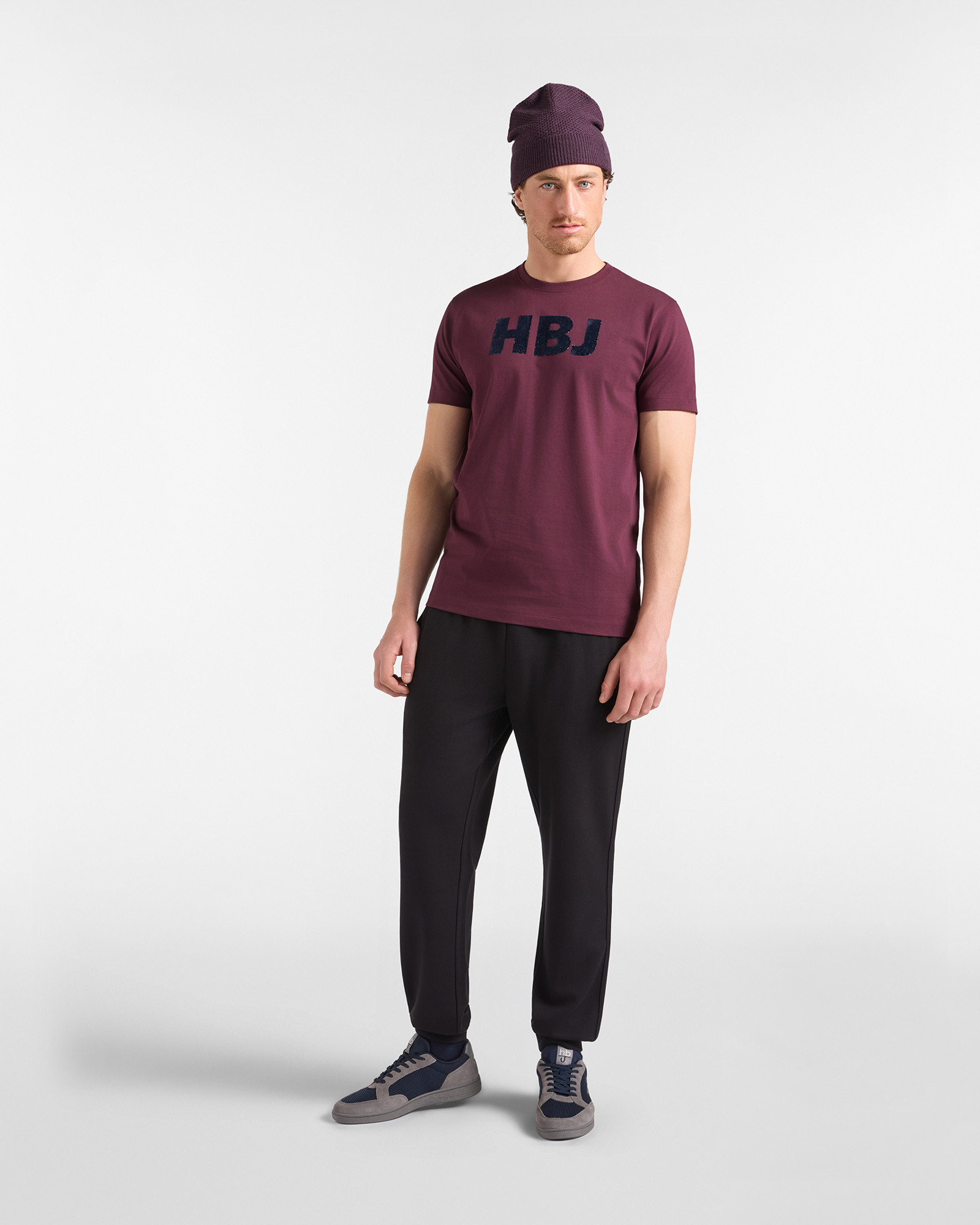 T-shirt HBJ Uomo con Stampa HBJ in Puro Cotone, PRUGNA, large