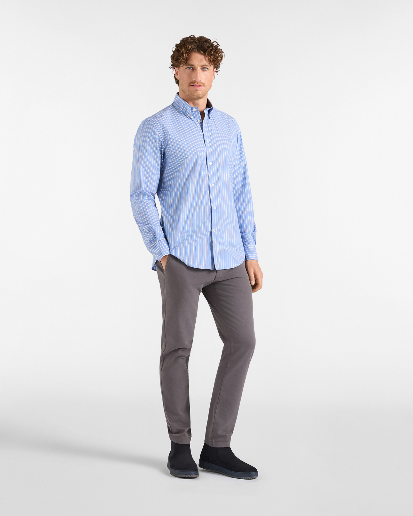 Camicia HBJ Uomo Regular Fit con collo Montecarlo in cotone stretch a righe, SKY, large